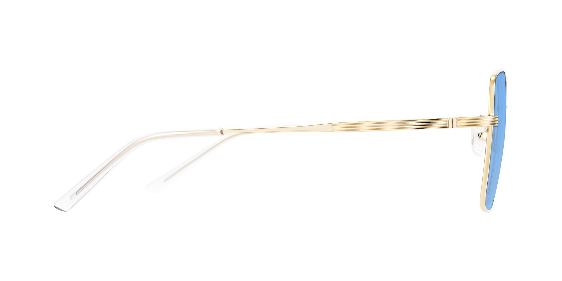 Side of Grafton in Light Gold with Medium Blue Tinted Lenses