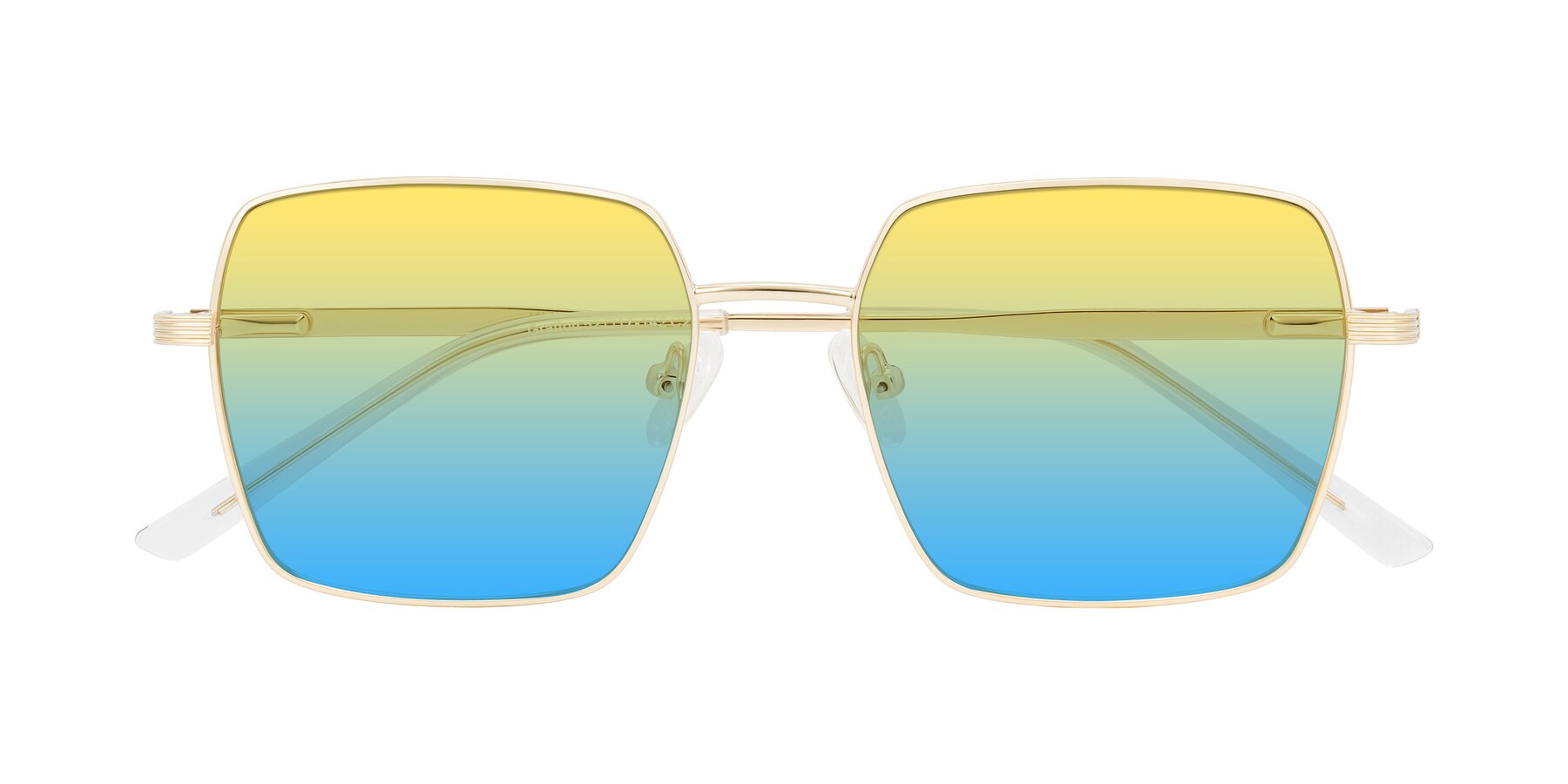 Folded Front of Grafton in Light Gold with Yellow / Blue Gradient Lenses