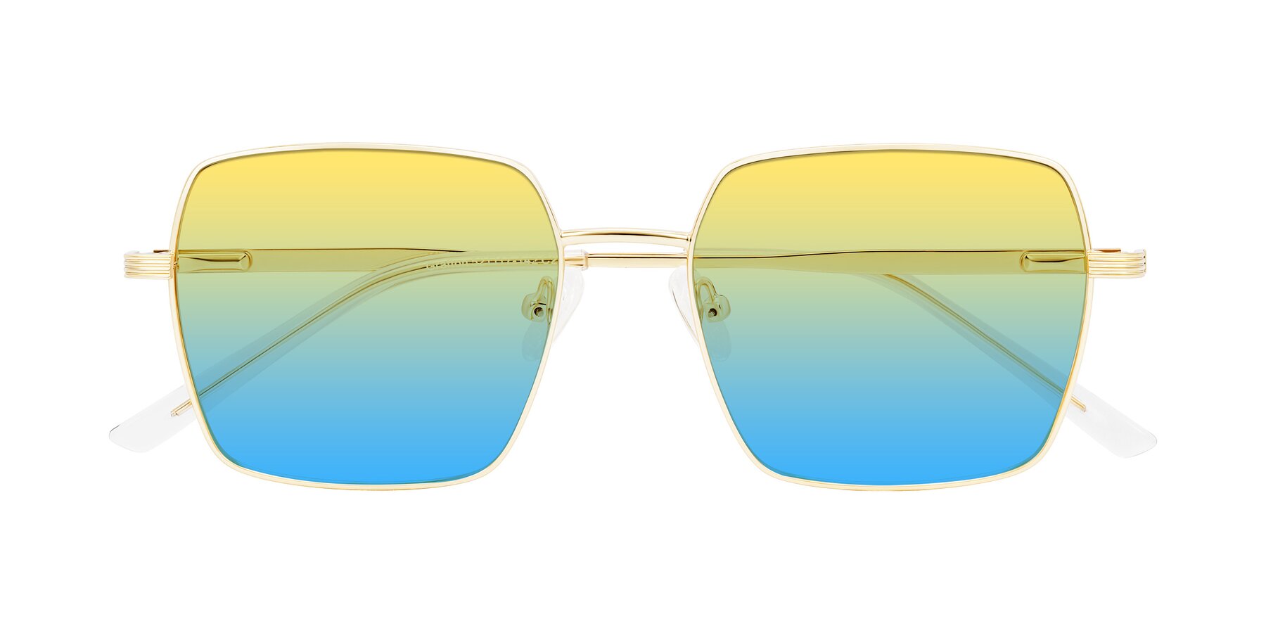 Folded Front of Grafton in Light Gold with Yellow / Blue Gradient Lenses