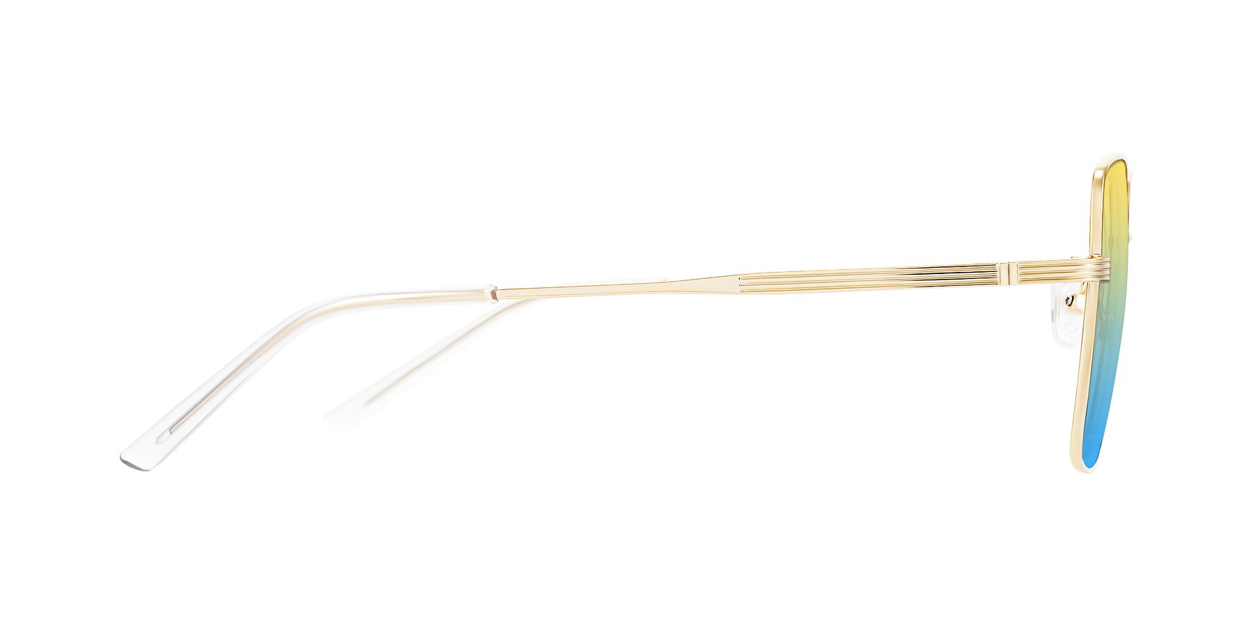 Side of Grafton in Light Gold with Yellow / Blue Gradient Lenses