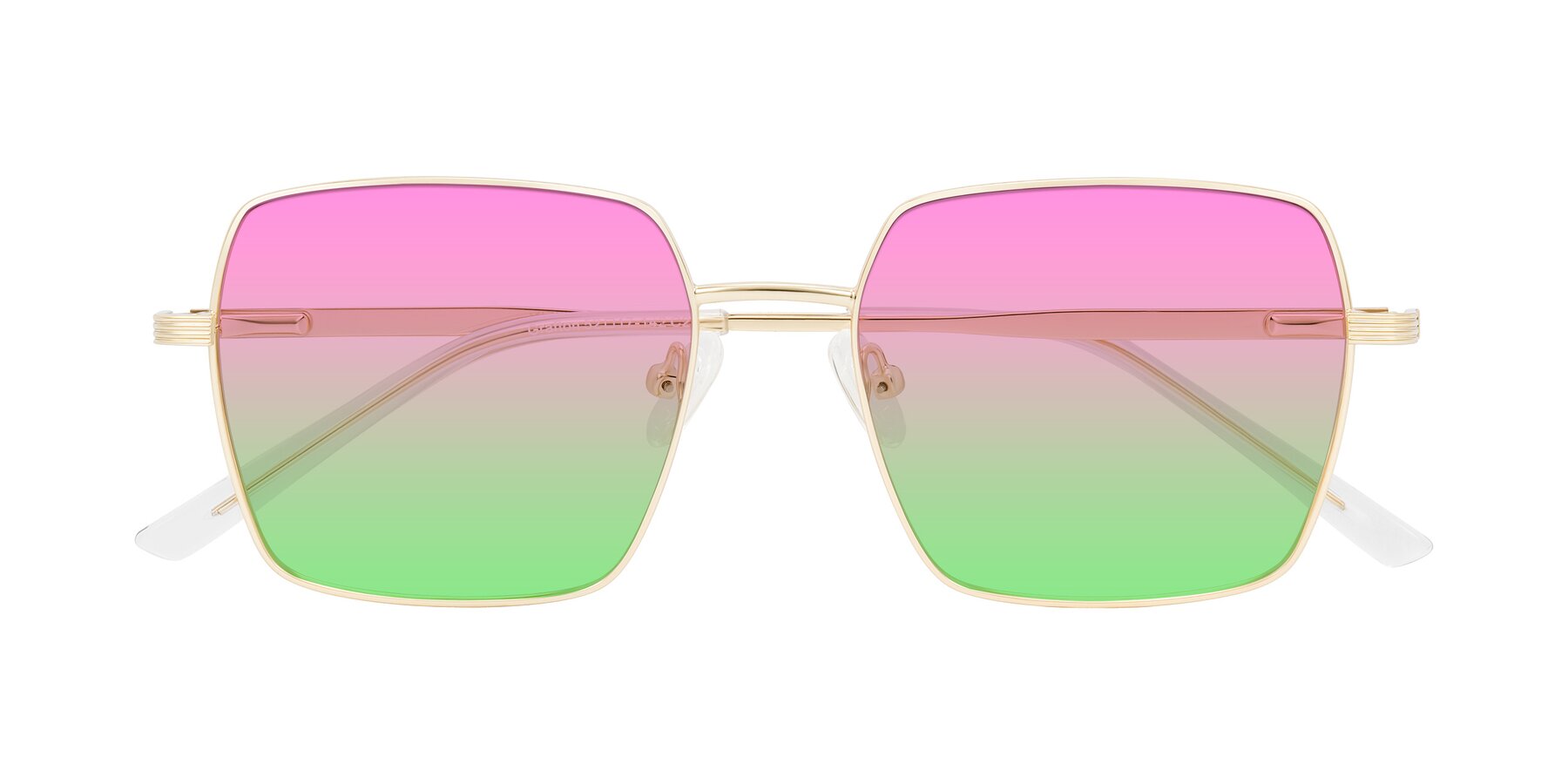 Folded Front of Grafton in Light Gold with Pink / Green Gradient Lenses