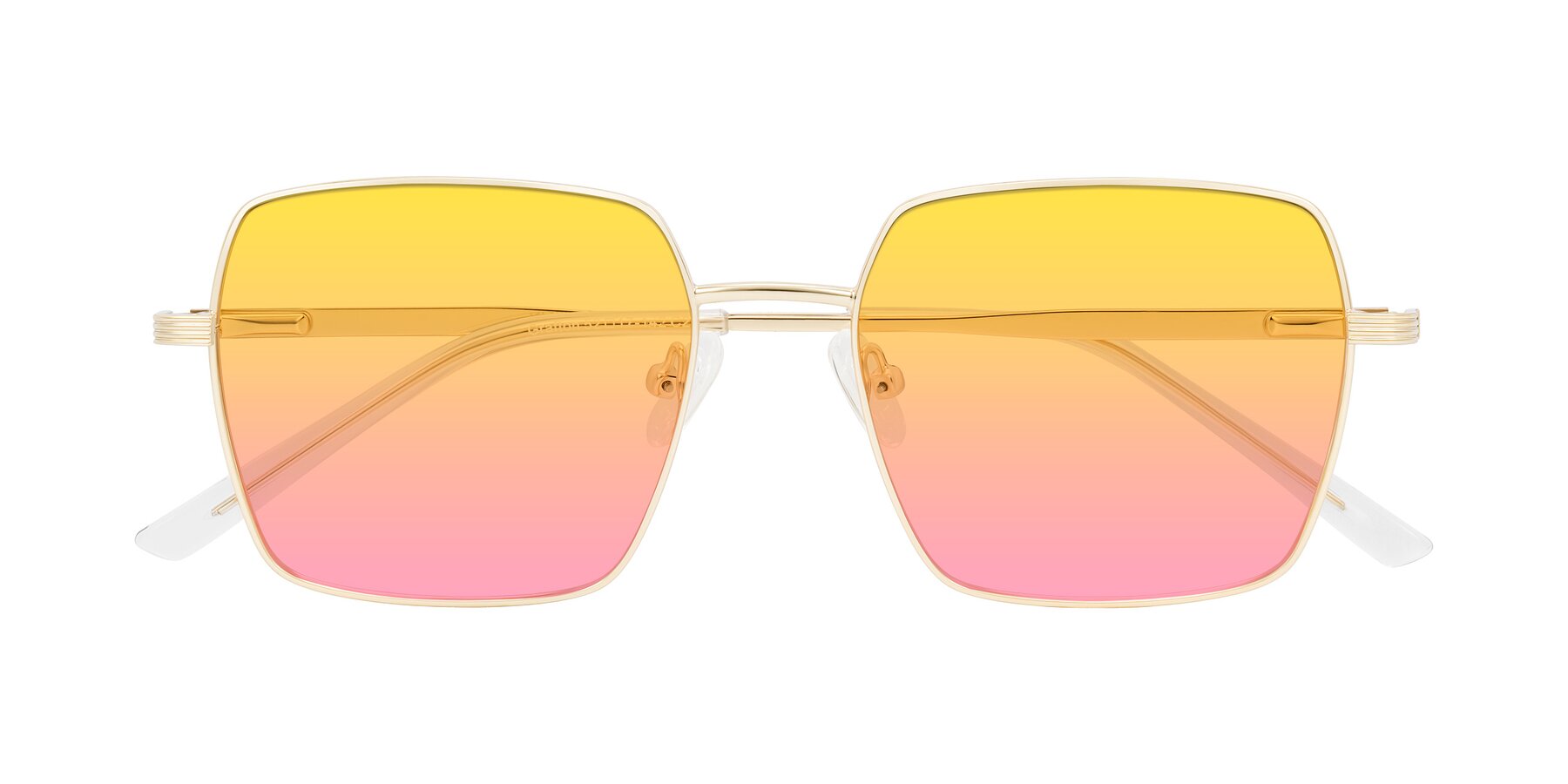 Folded Front of Grafton in Light Gold with Yellow / Pink Gradient Lenses