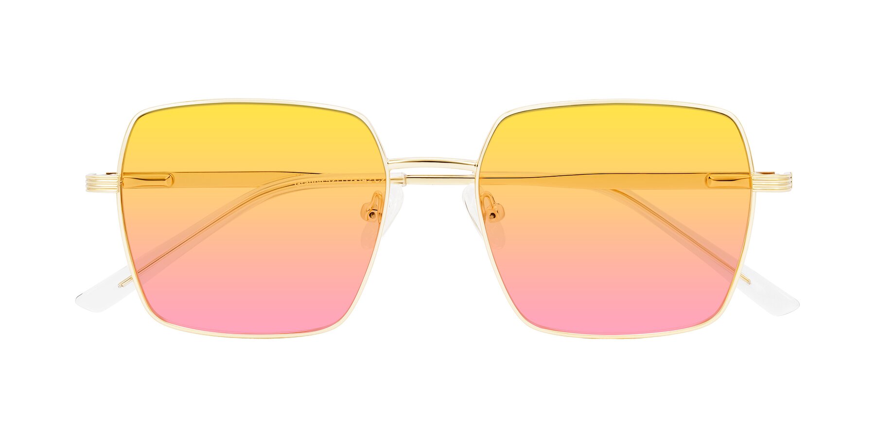 Folded Front of Grafton in Light Gold with Yellow / Pink Gradient Lenses