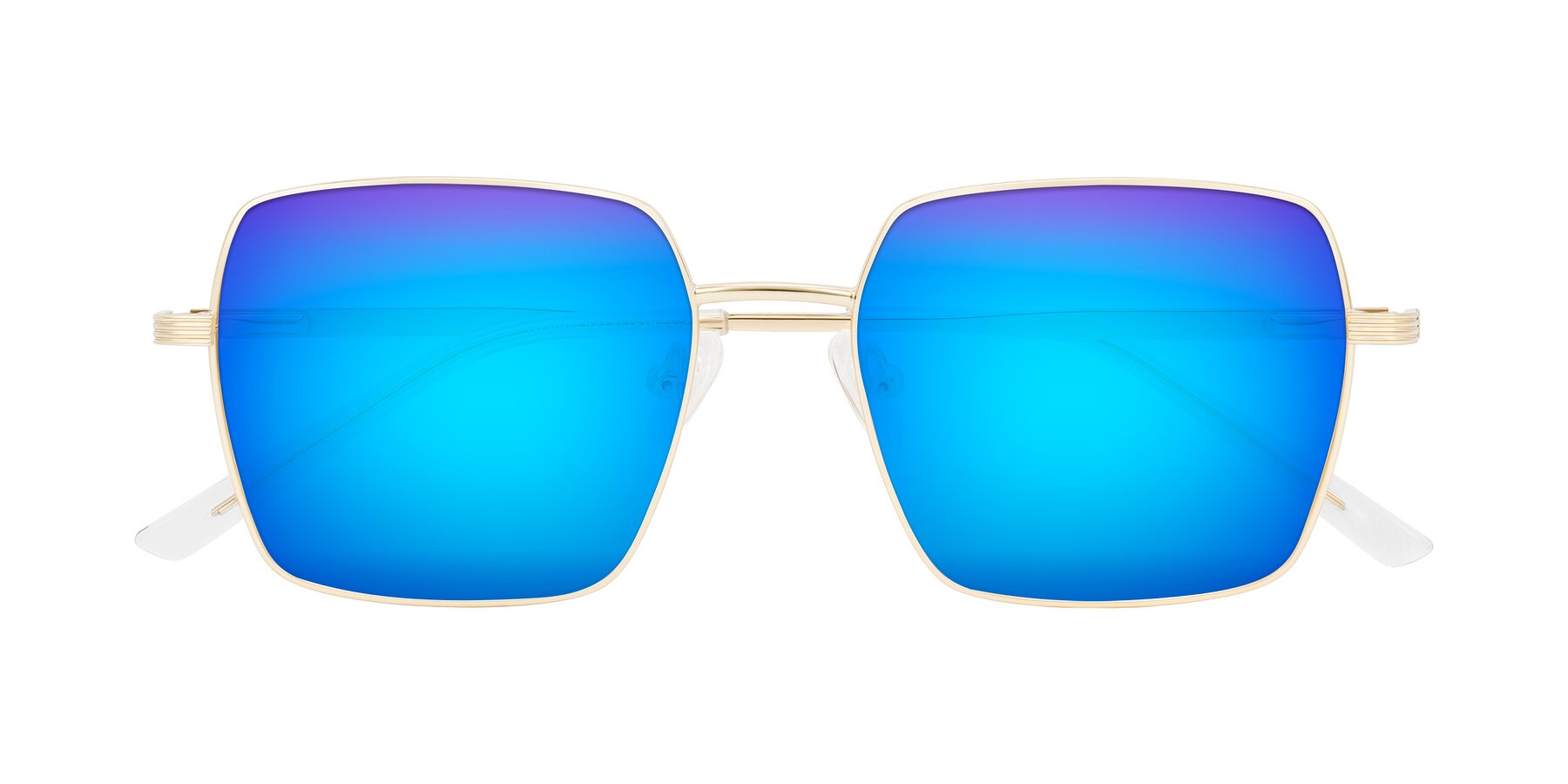 Folded Front of Grafton in Light Gold with Blue Mirrored Lenses