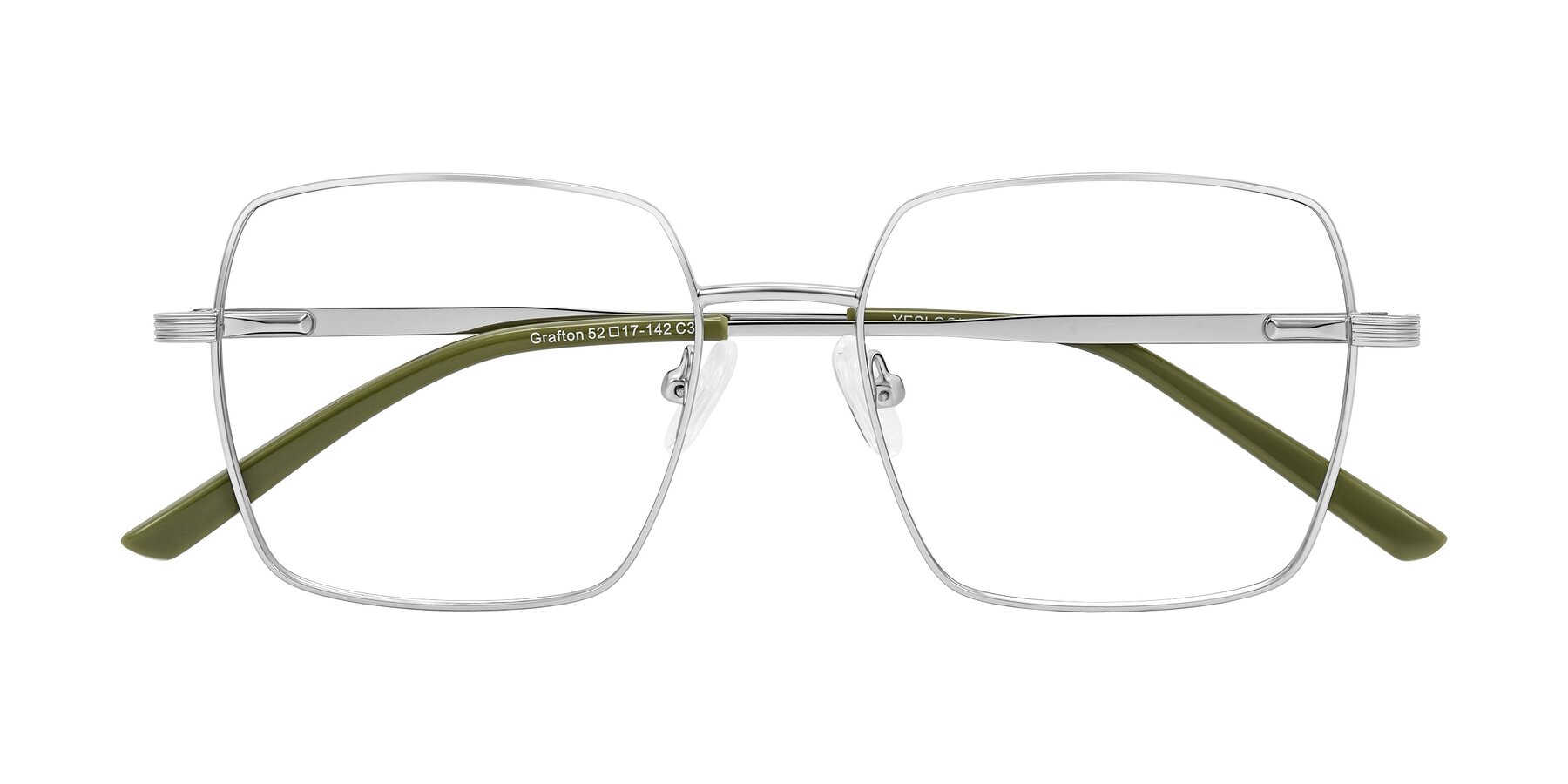 Folded Front of Grafton in Sliver with Clear Eyeglass Lenses
