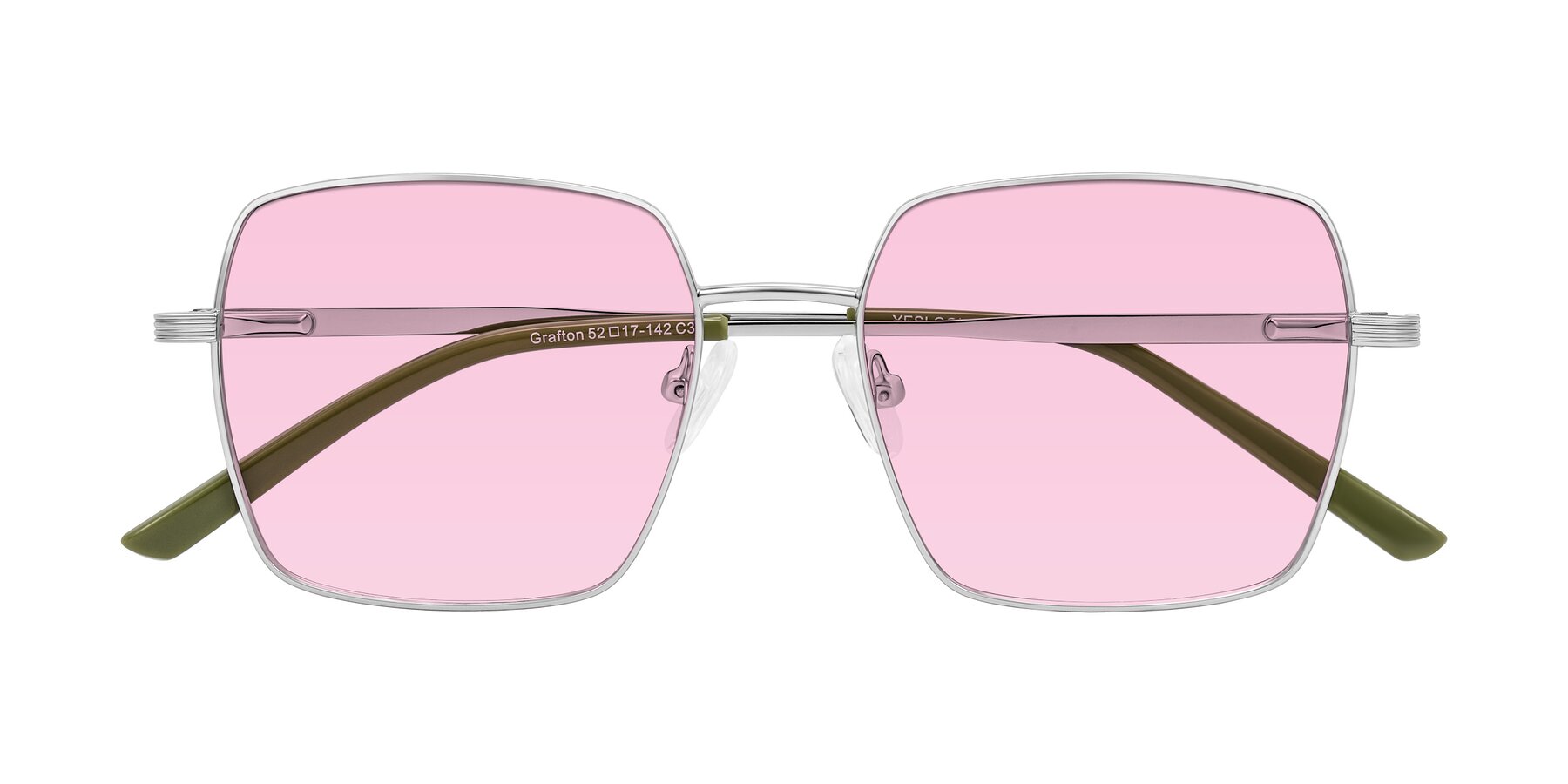 Folded Front of Grafton in Sliver with Light Pink Tinted Lenses