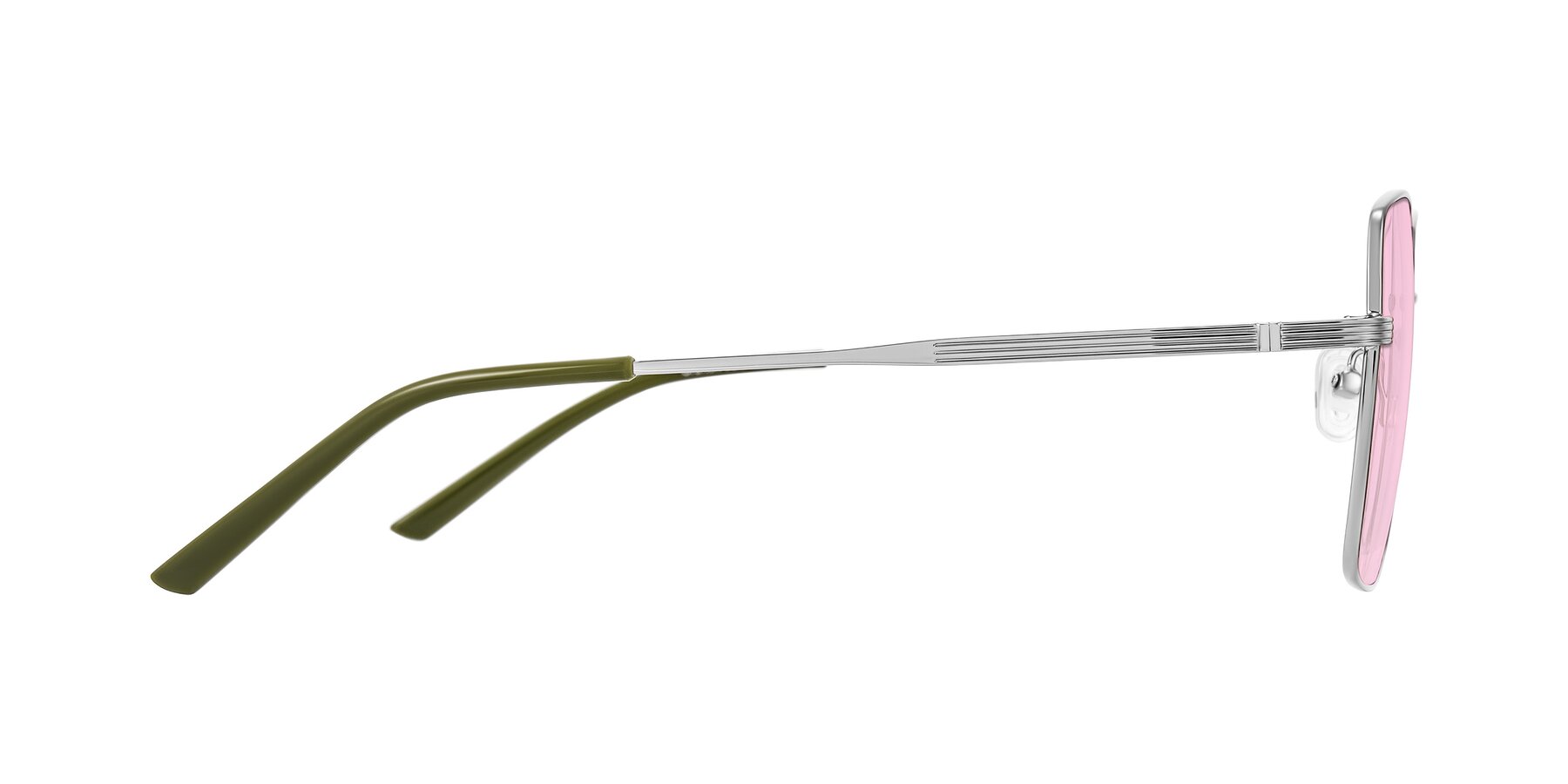 Side of Grafton in Sliver with Light Pink Tinted Lenses