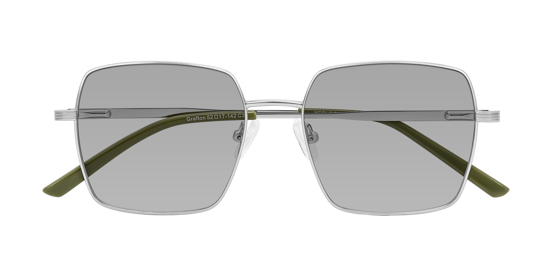 Folded Front of Grafton in Sliver with Light Gray Tinted Lenses