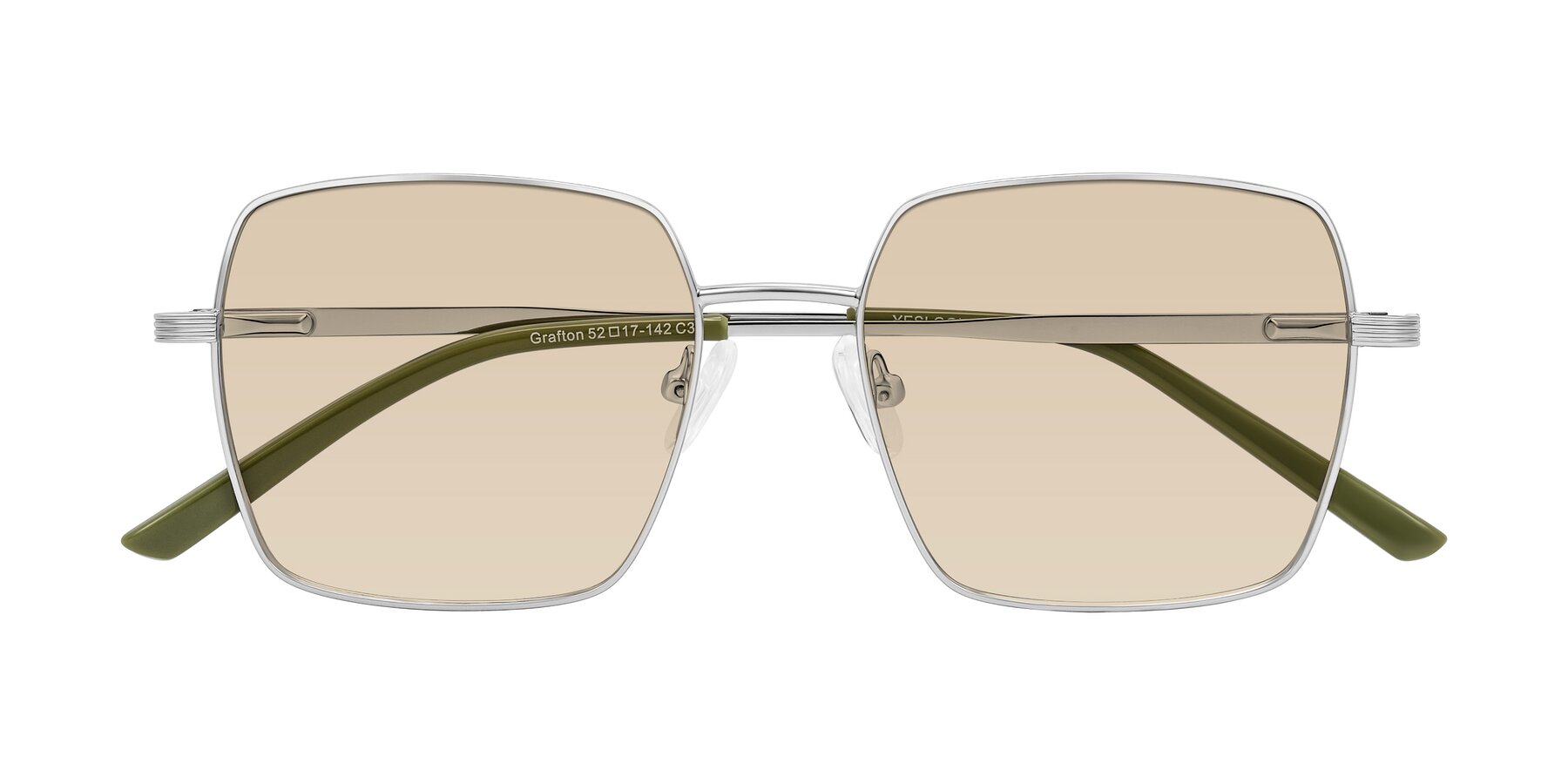 Folded Front of Grafton in Sliver with Light Brown Tinted Lenses