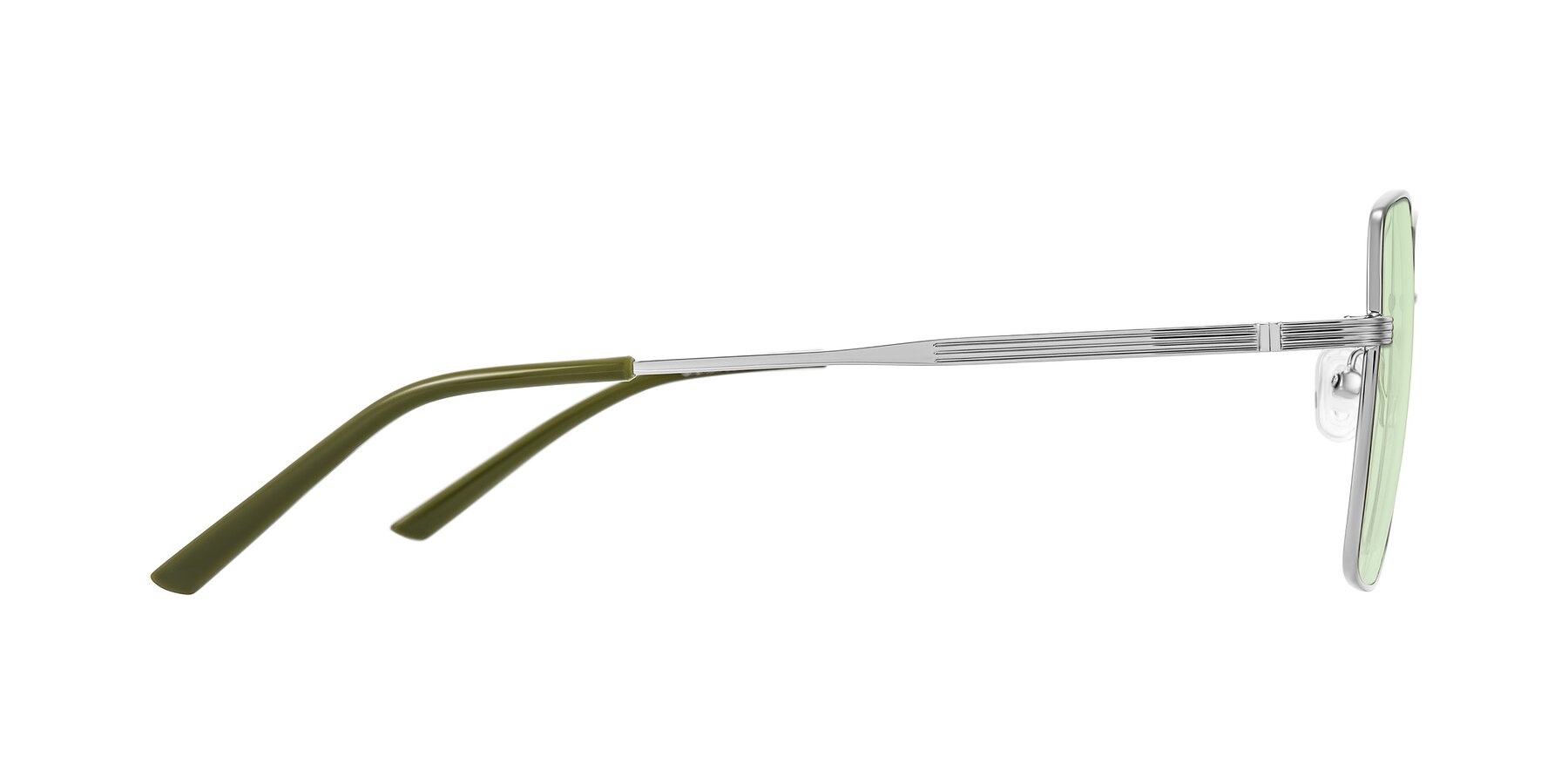 Side of Grafton in Sliver with Light Green Tinted Lenses