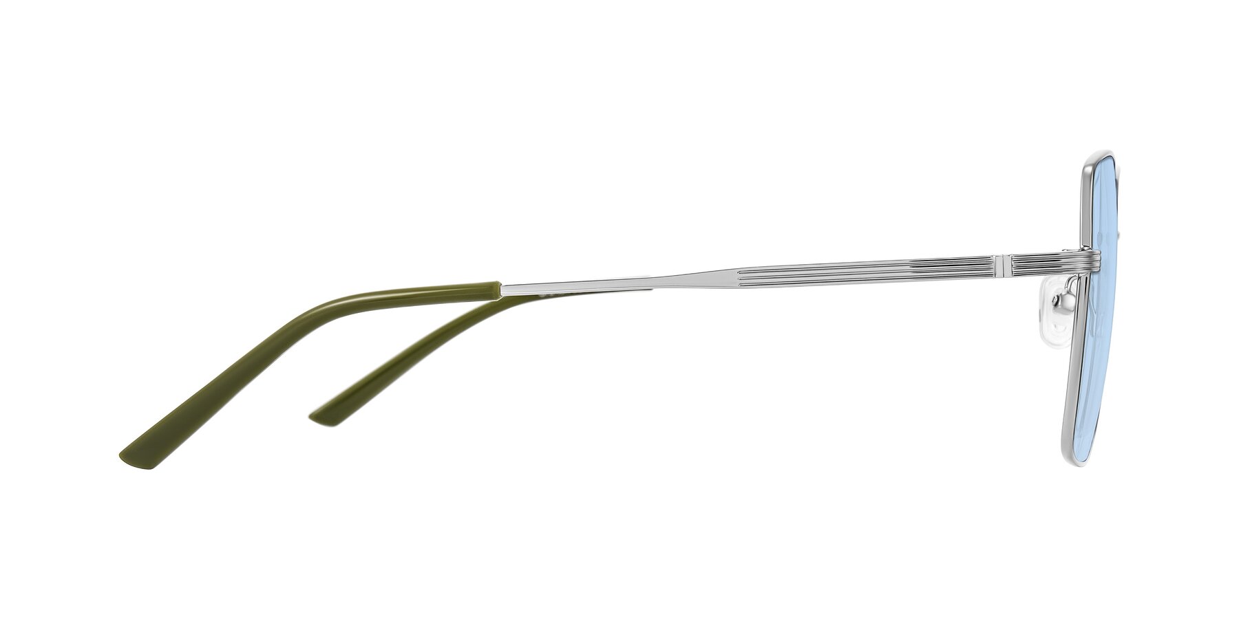 Side of Grafton in Sliver with Light Blue Tinted Lenses
