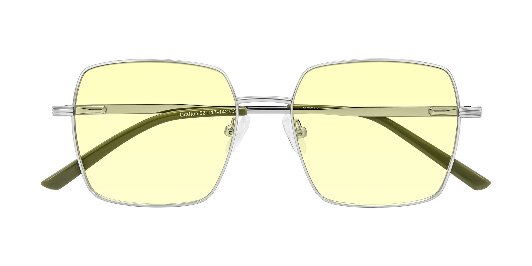 Folded Front of Grafton in Sliver with Light Yellow Tinted Lenses