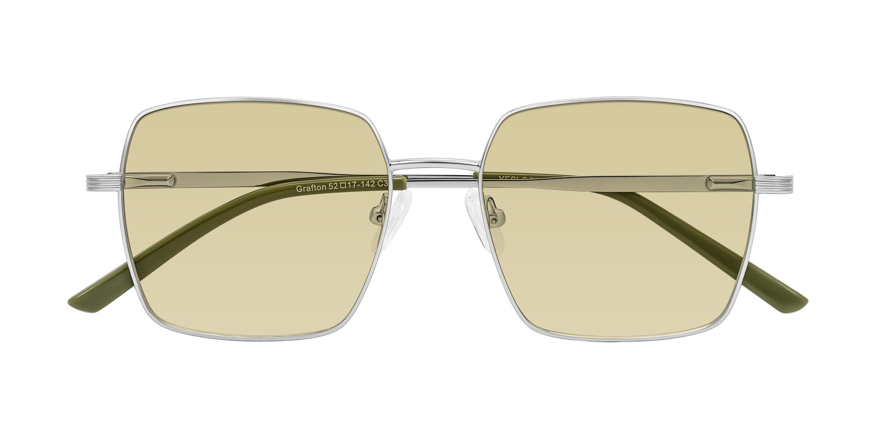 Folded Front of Grafton in Sliver with Light Champagne Tinted Lenses