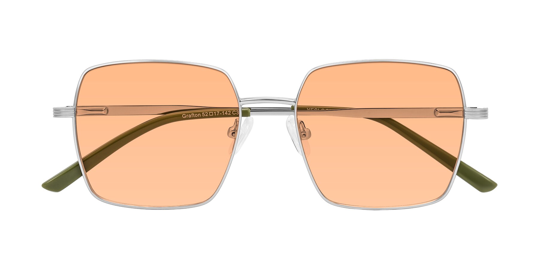 Folded Front of Grafton in Sliver with Light Orange Tinted Lenses