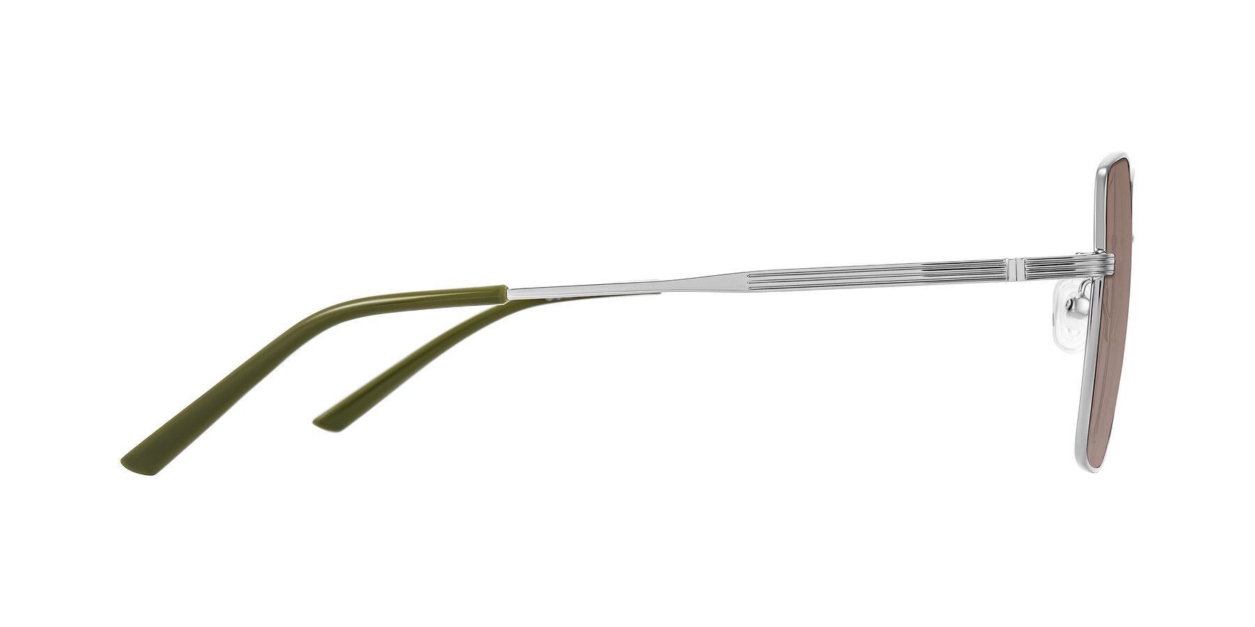 Side of Grafton in Sliver with Medium Brown Tinted Lenses