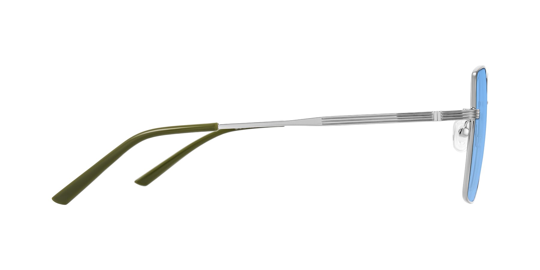 Side of Grafton in Sliver with Medium Blue Tinted Lenses