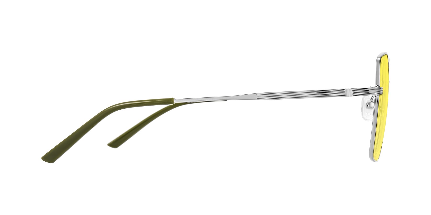 Side of Grafton in Sliver with Medium Yellow Tinted Lenses