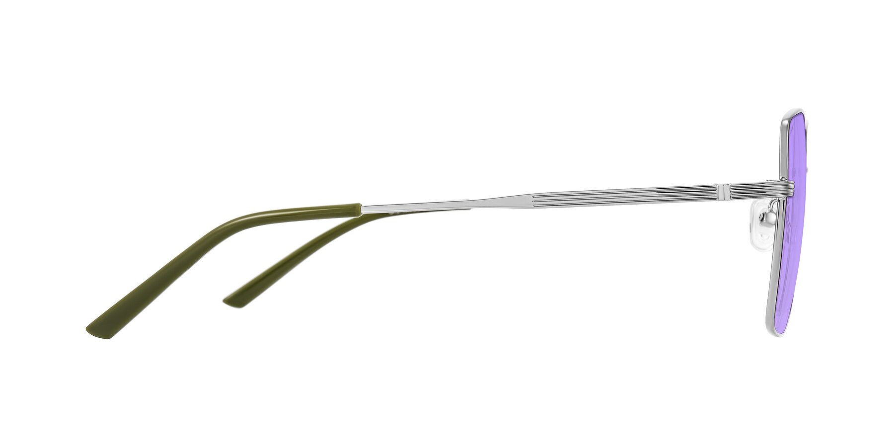 Side of Grafton in Sliver with Medium Purple Tinted Lenses