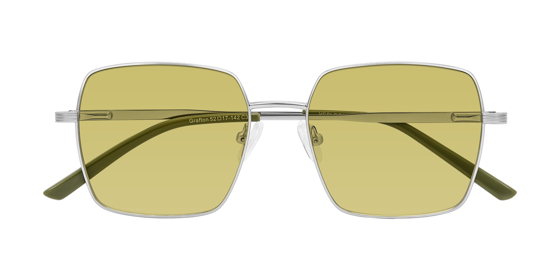 Folded Front of Grafton in Sliver with Medium Champagne Tinted Lenses