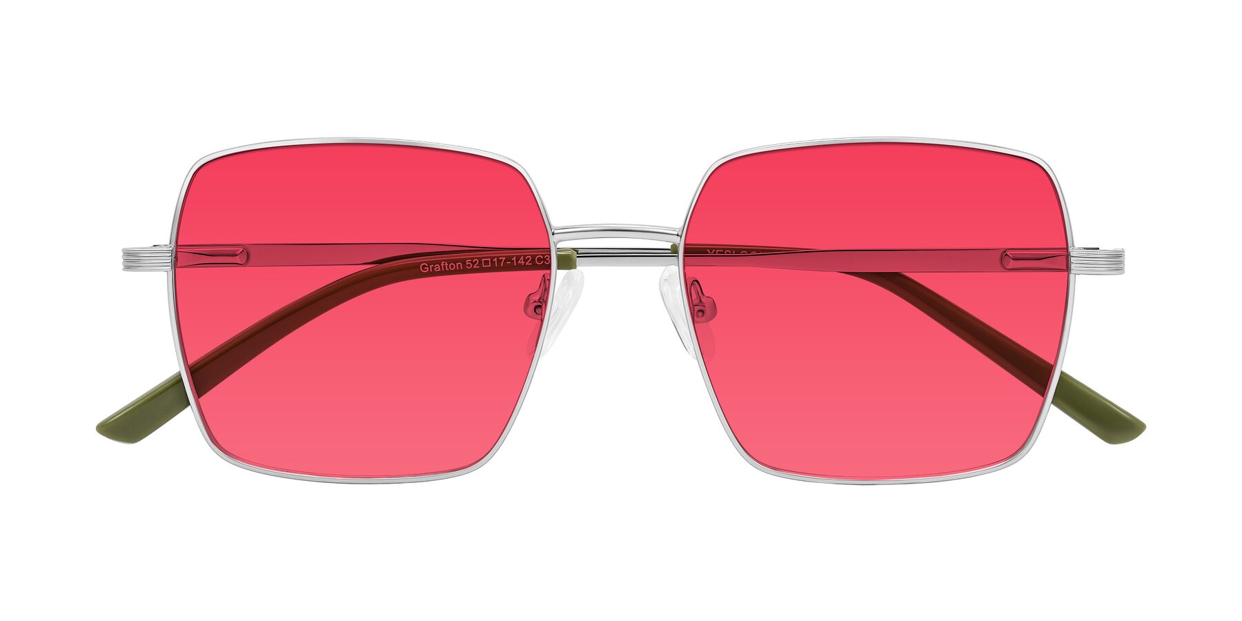 Folded Front of Grafton in Sliver with Red Tinted Lenses