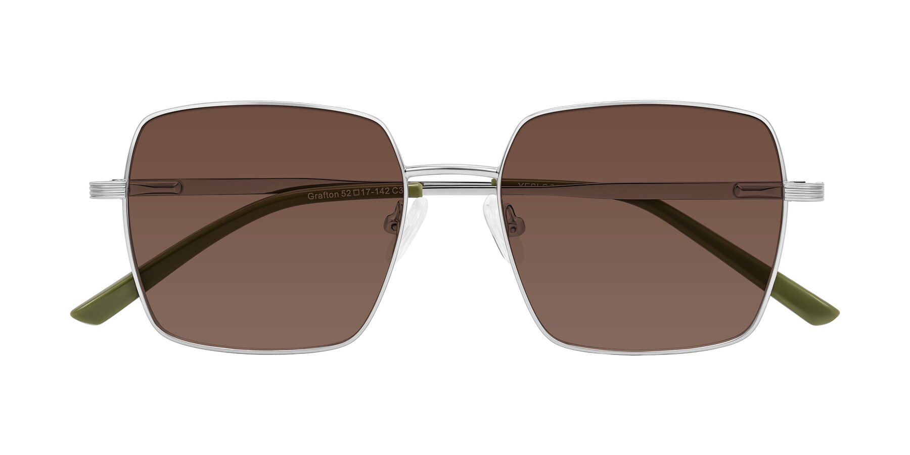 Folded Front of Grafton in Sliver with Brown Tinted Lenses