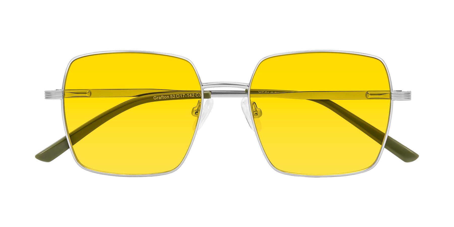 Folded Front of Grafton in Sliver with Yellow Tinted Lenses