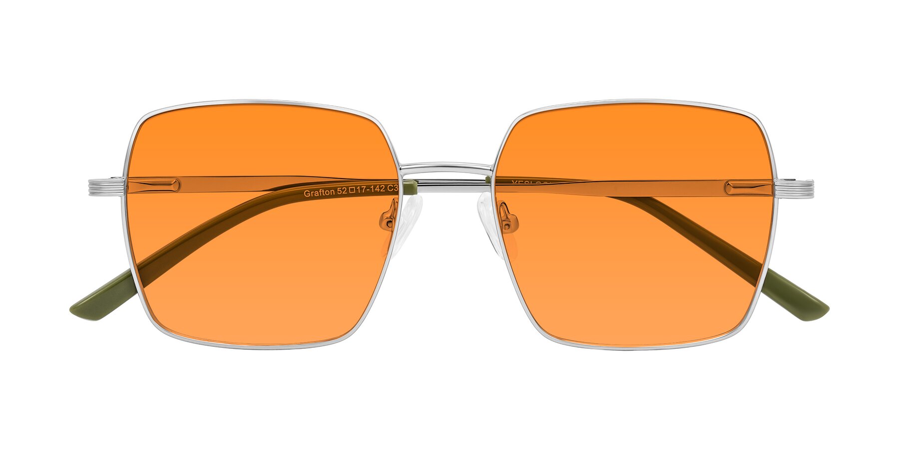 Folded Front of Grafton in Sliver with Orange Tinted Lenses