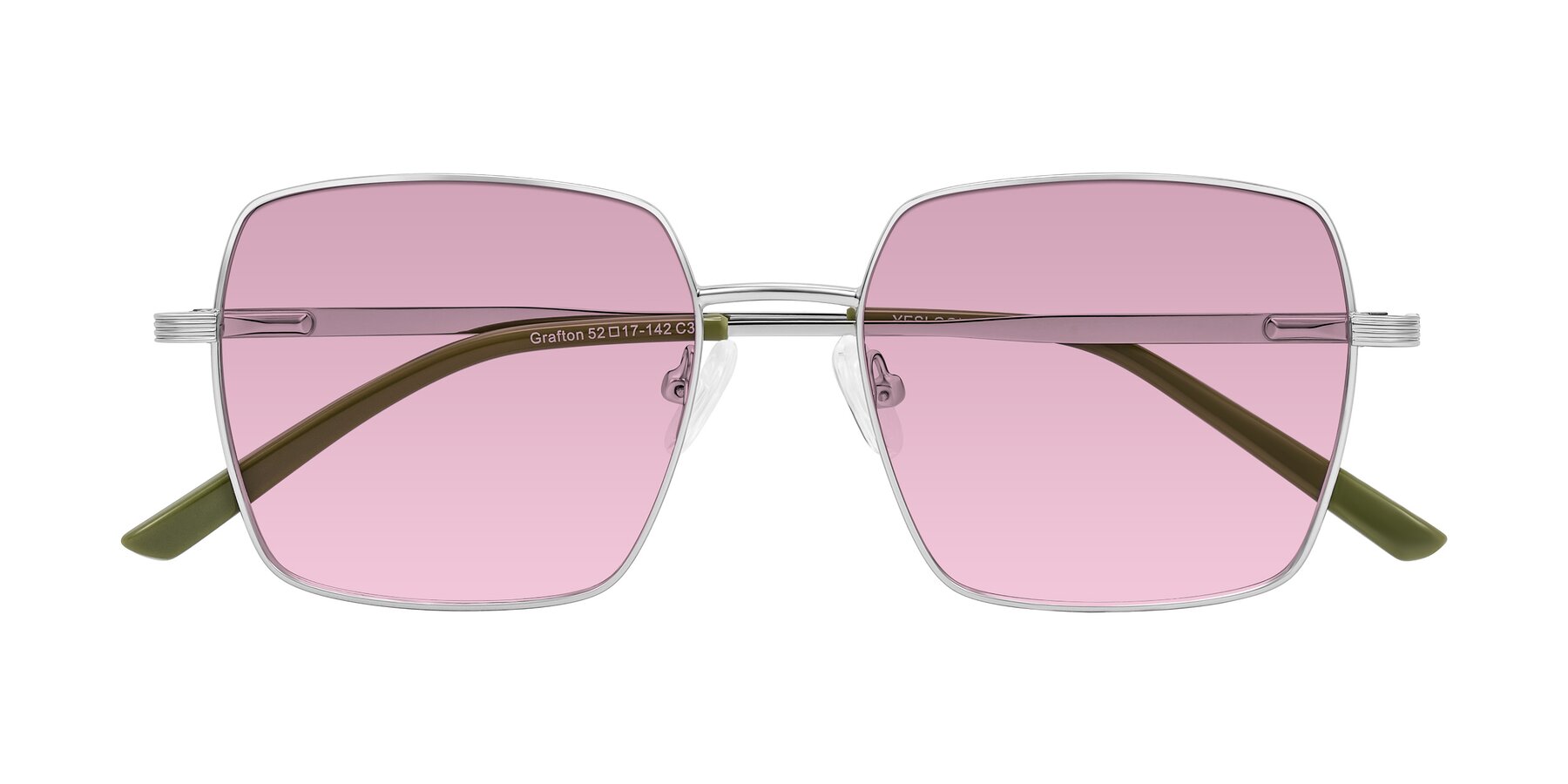 Folded Front of Grafton in Sliver with Light Wine Tinted Lenses