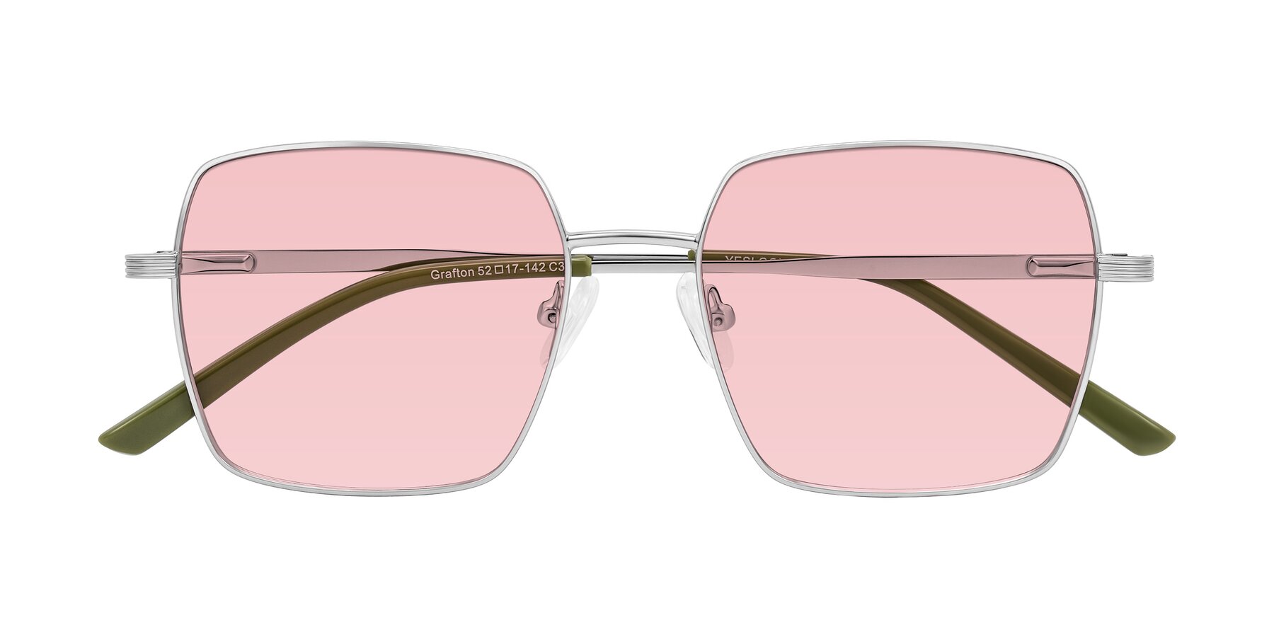 Folded Front of Grafton in Sliver with Light Garnet Tinted Lenses