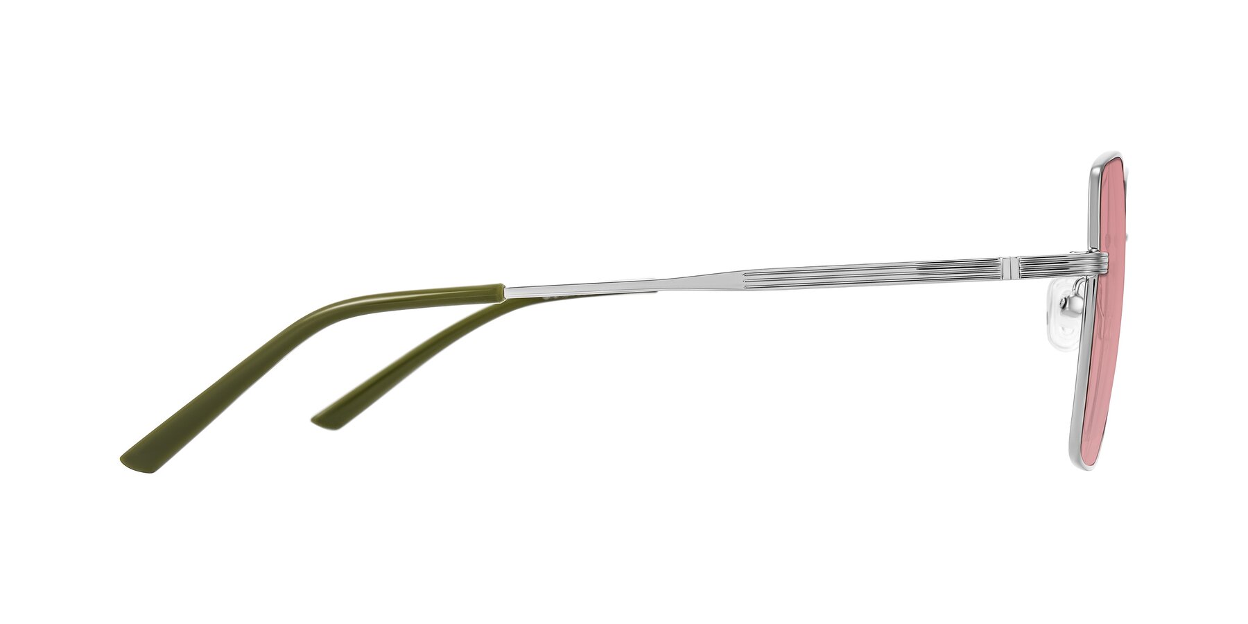 Side of Grafton in Sliver with Medium Garnet Tinted Lenses