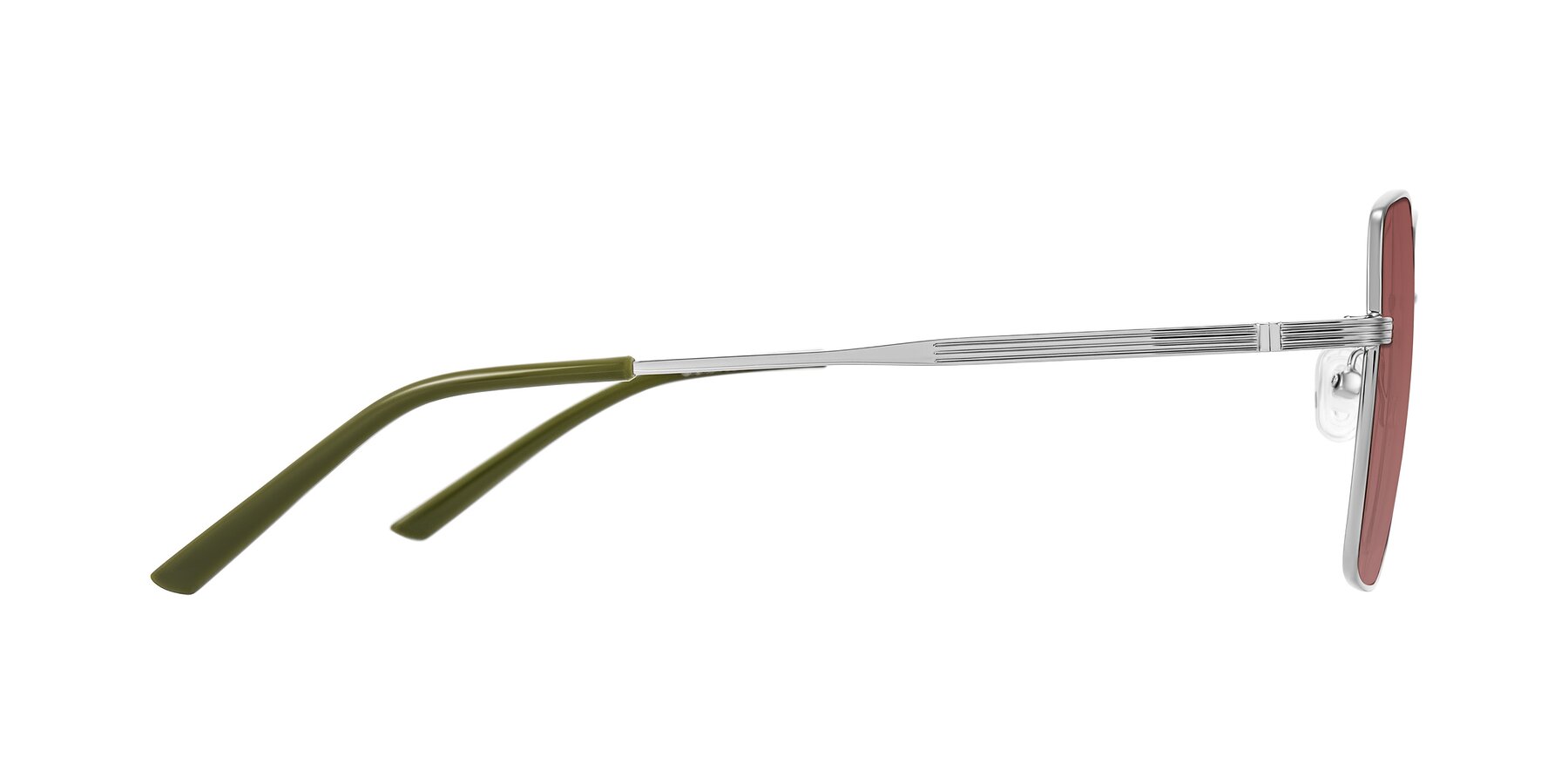 Side of Grafton in Sliver with Garnet Tinted Lenses