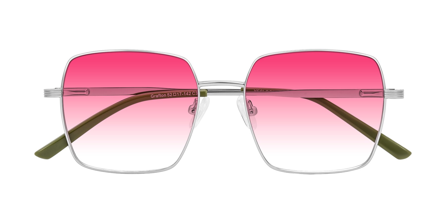 Folded Front of Grafton in Sliver with Pink Gradient Lenses