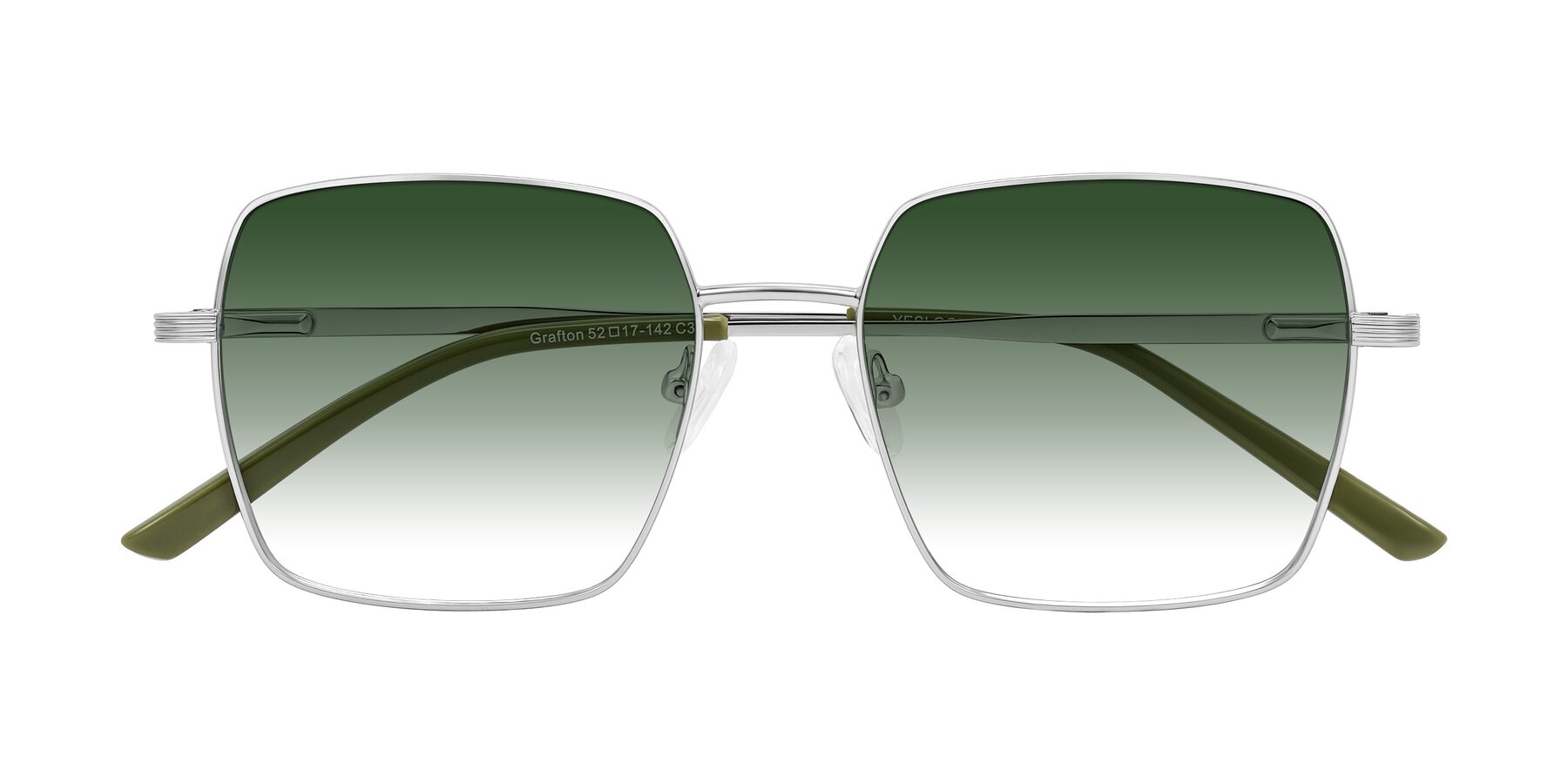 Folded Front of Grafton in Sliver with Green Gradient Lenses