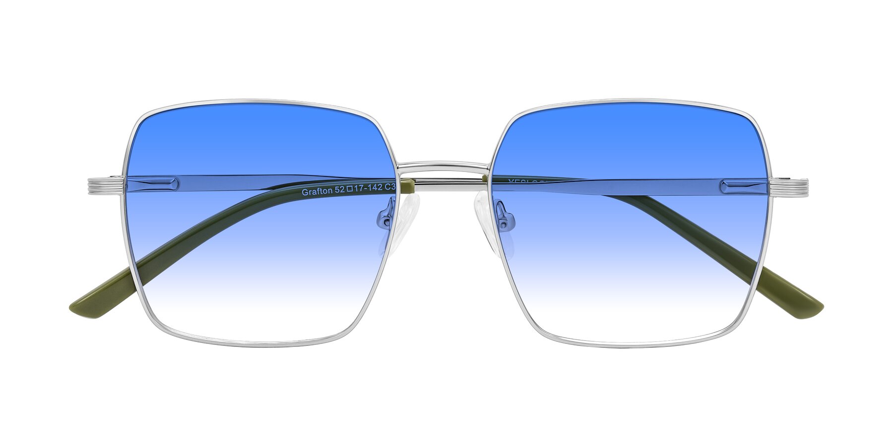Folded Front of Grafton in Sliver with Blue Gradient Lenses