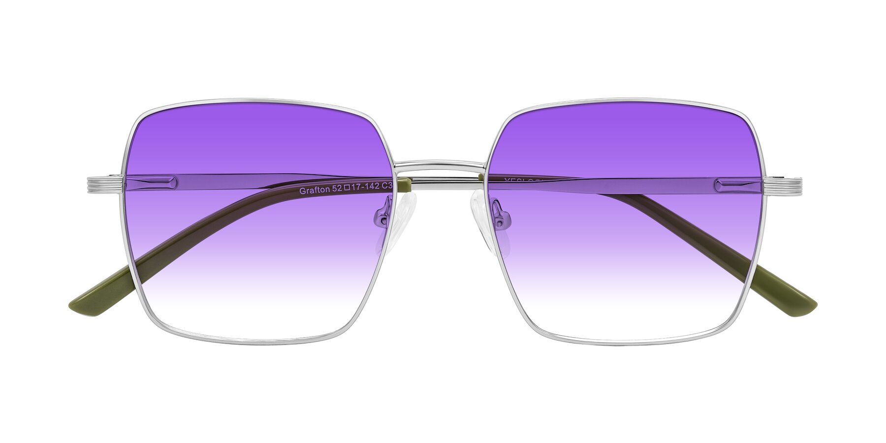 Folded Front of Grafton in Sliver with Purple Gradient Lenses