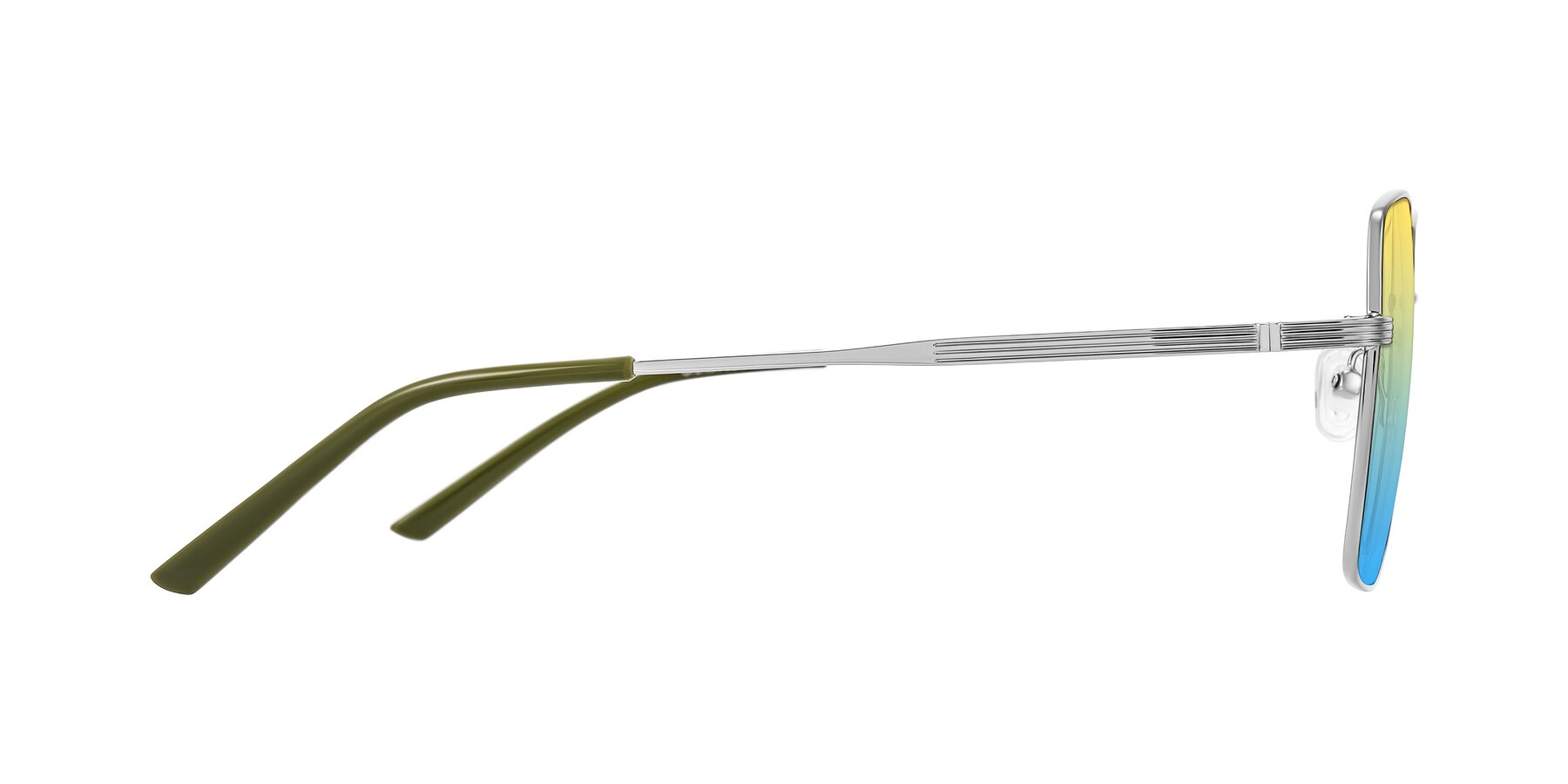 Side of Grafton in Sliver with Yellow / Blue Gradient Lenses