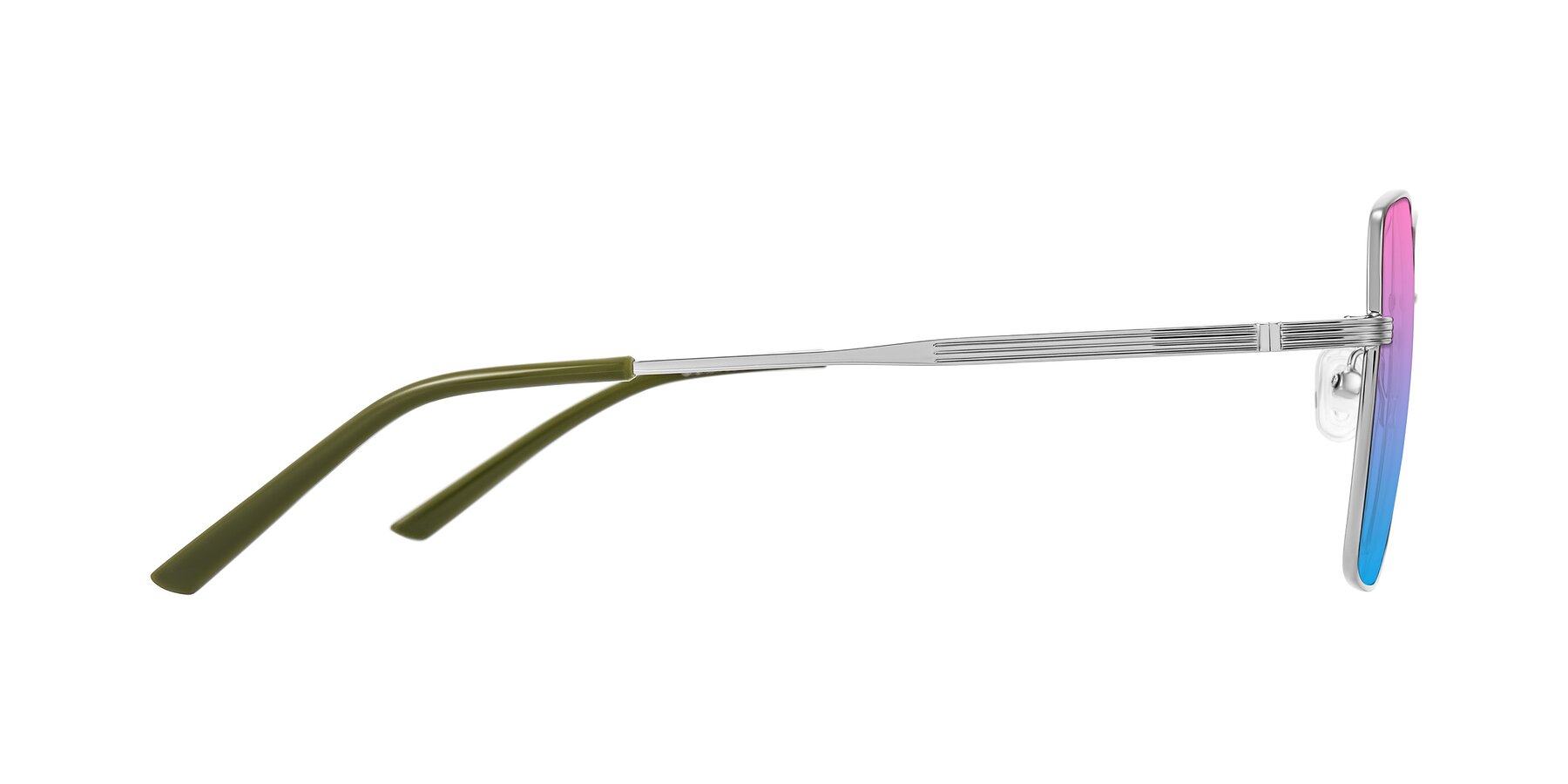 Side of Grafton in Sliver with Pink / Blue Gradient Lenses