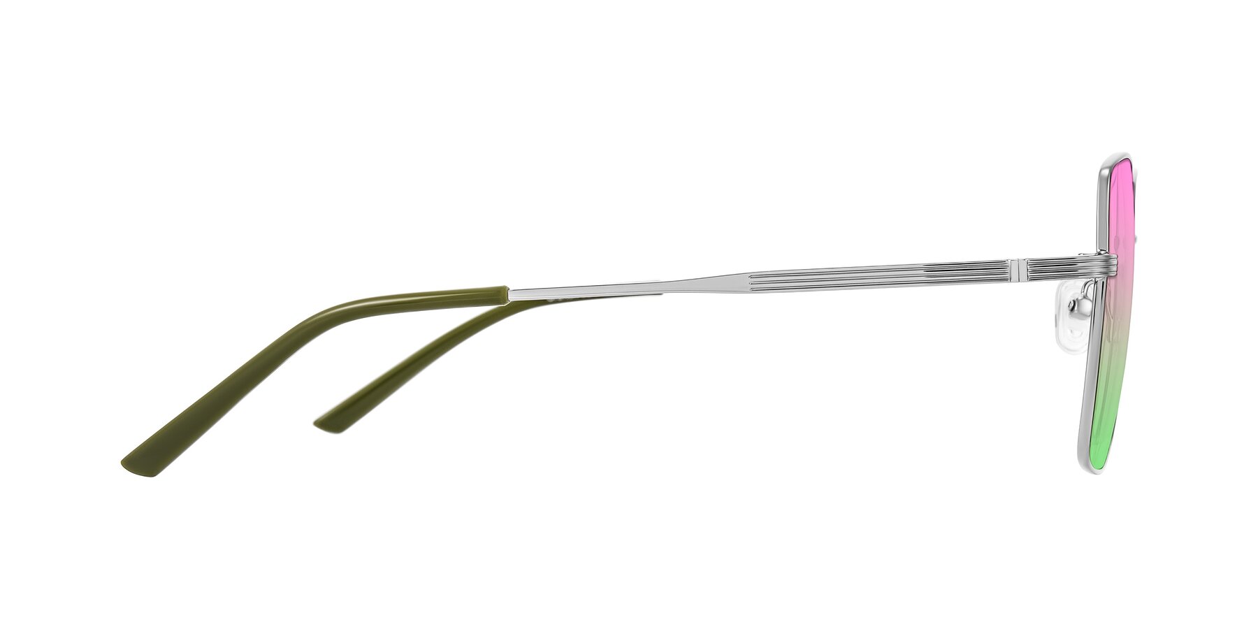 Side of Grafton in Sliver with Pink / Green Gradient Lenses