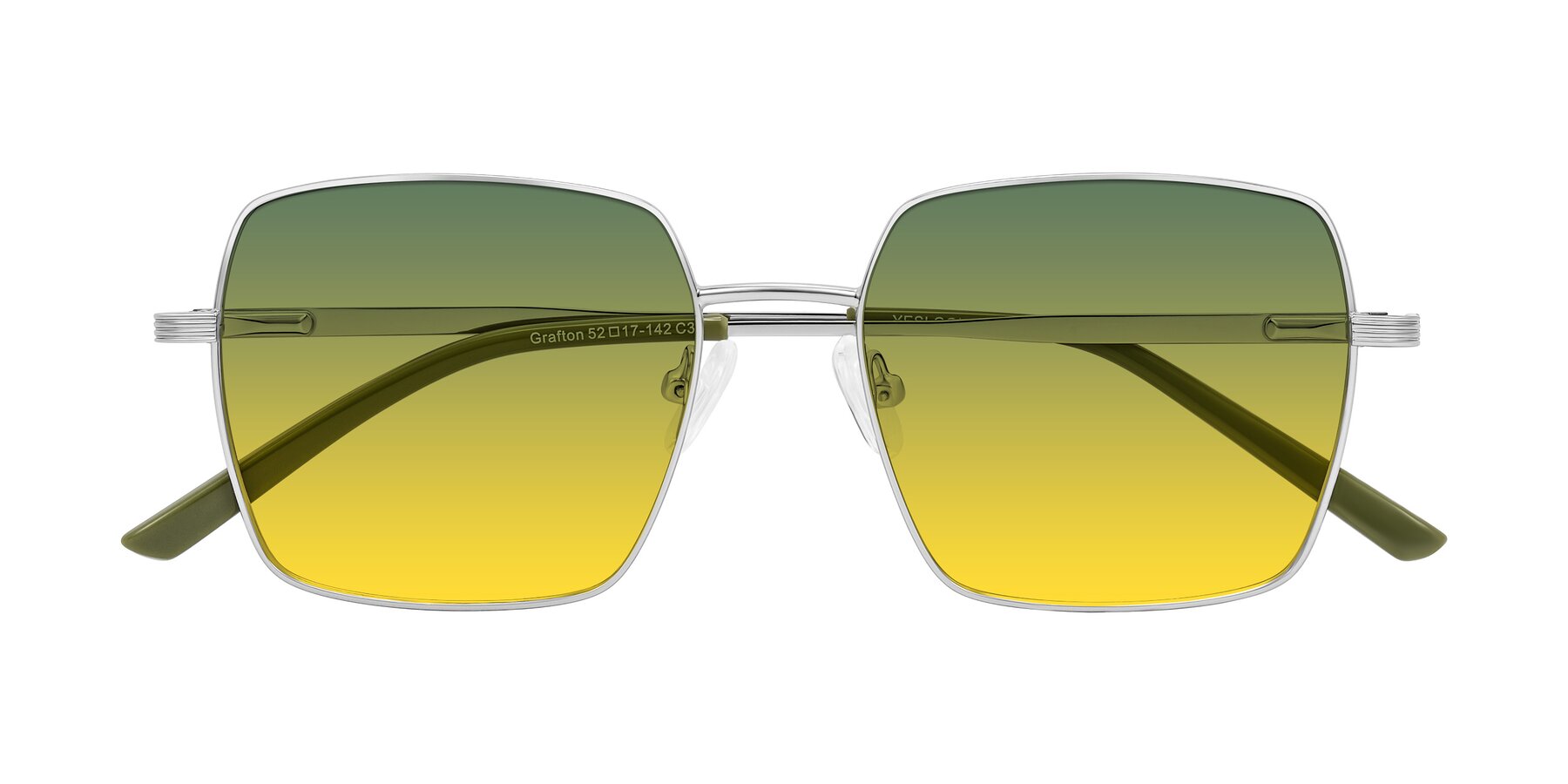Folded Front of Grafton in Sliver with Green / Yellow Gradient Lenses