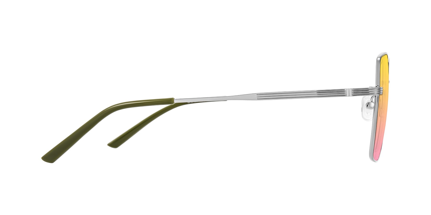 Side of Grafton in Sliver with Yellow / Pink Gradient Lenses