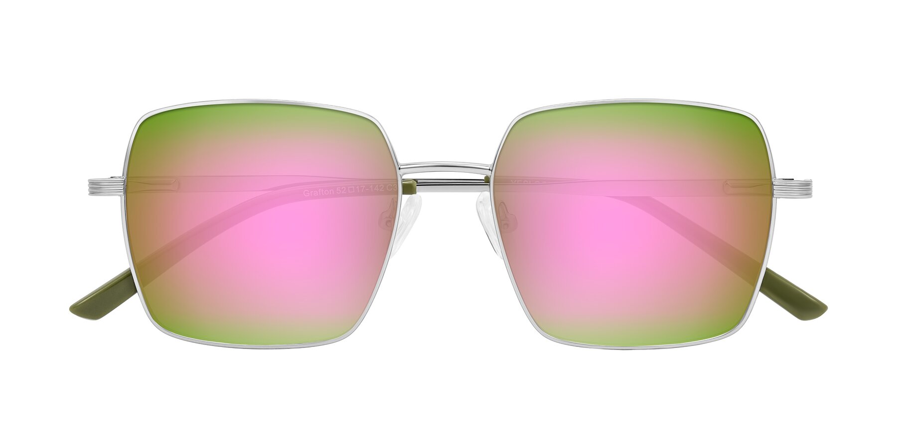 Folded Front of Grafton in Sliver with Pink Mirrored Lenses
