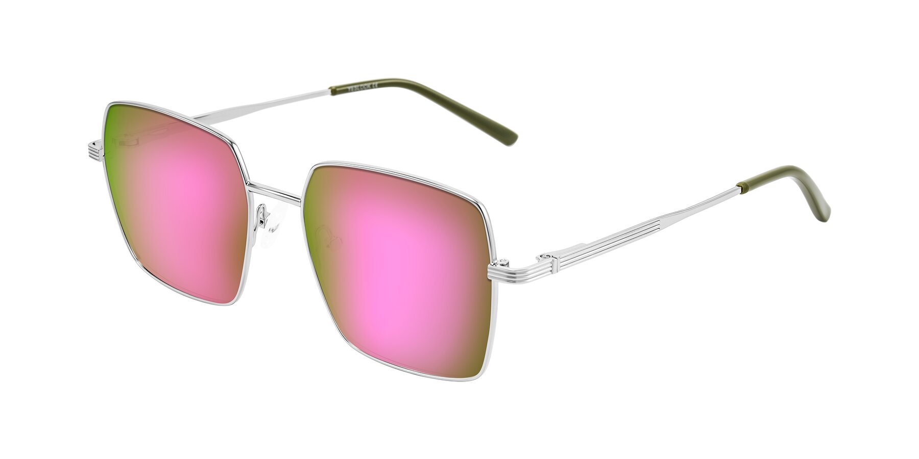 Angle of Grafton in Sliver with Pink Mirrored Lenses