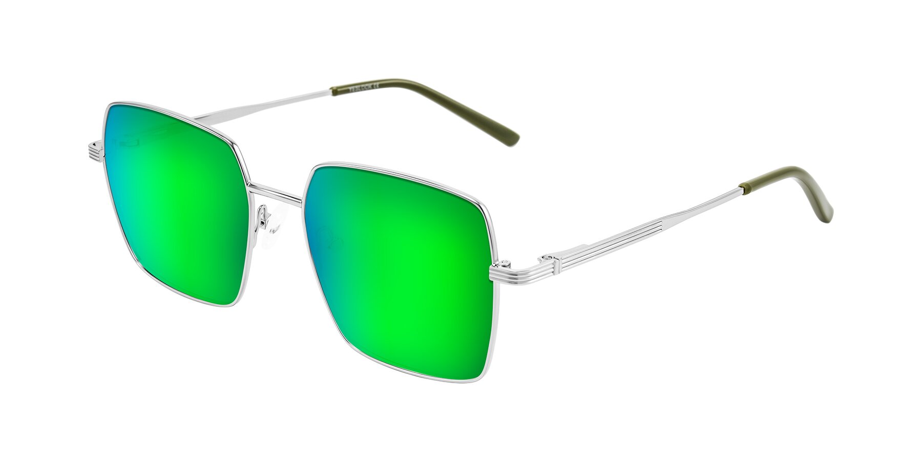 Angle of Grafton in Sliver with Green Mirrored Lenses