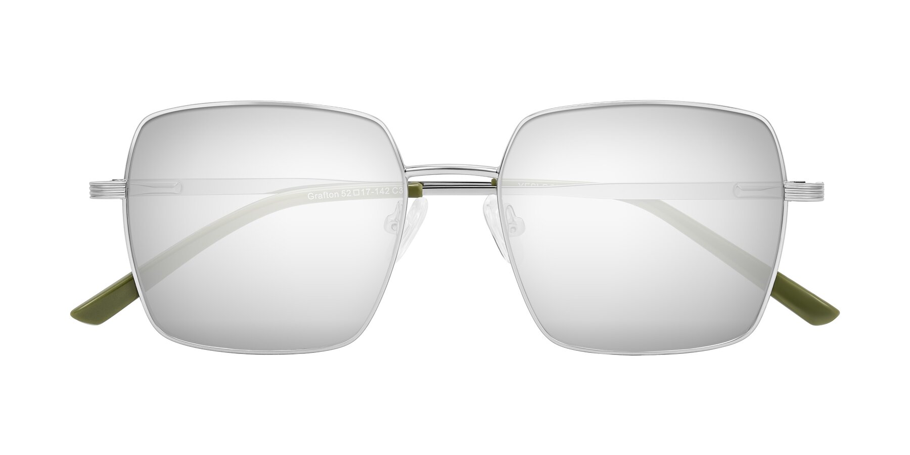 Folded Front of Grafton in Sliver with Silver Mirrored Lenses