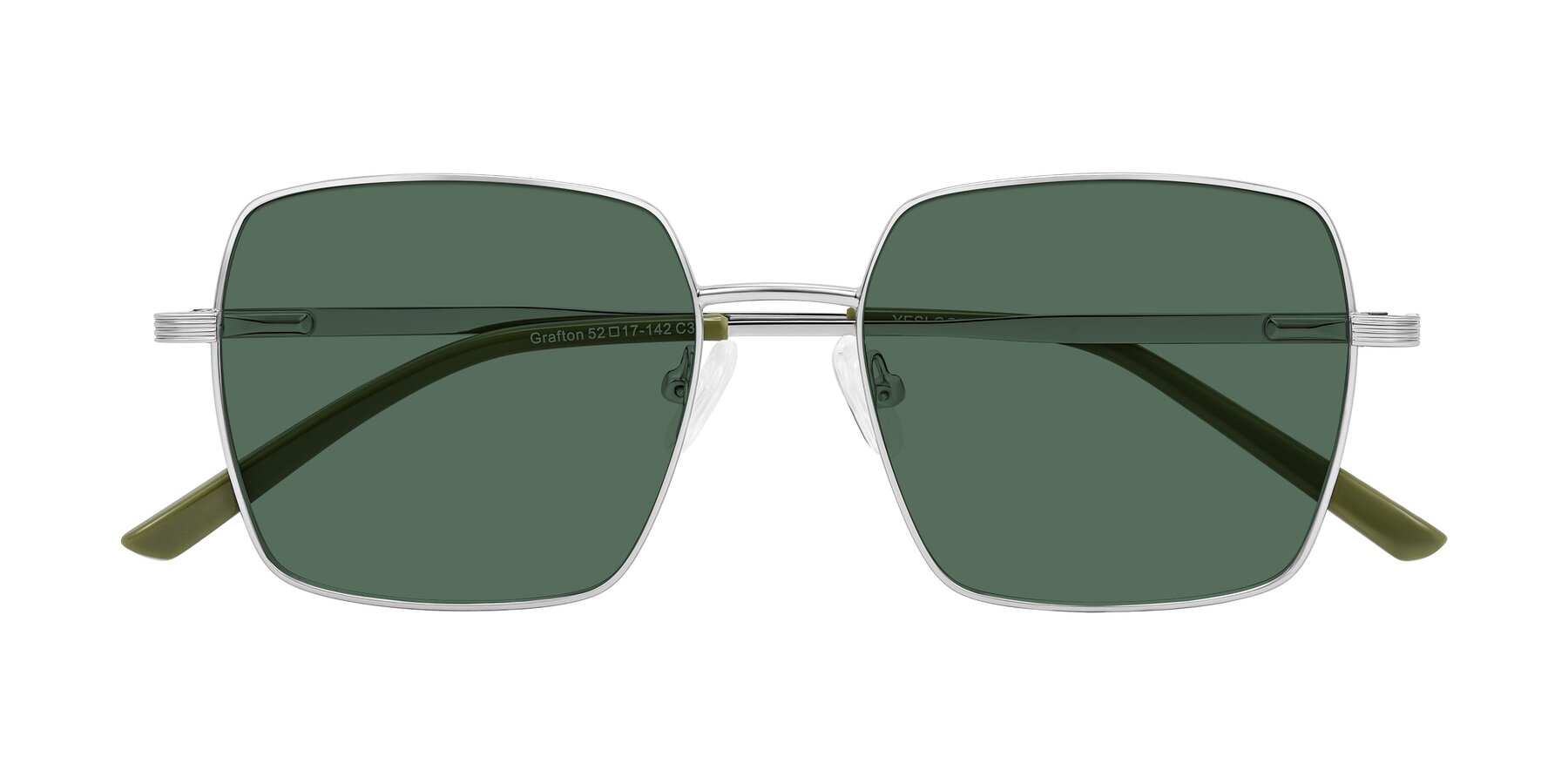 Folded Front of Grafton in Sliver with Green Polarized Lenses