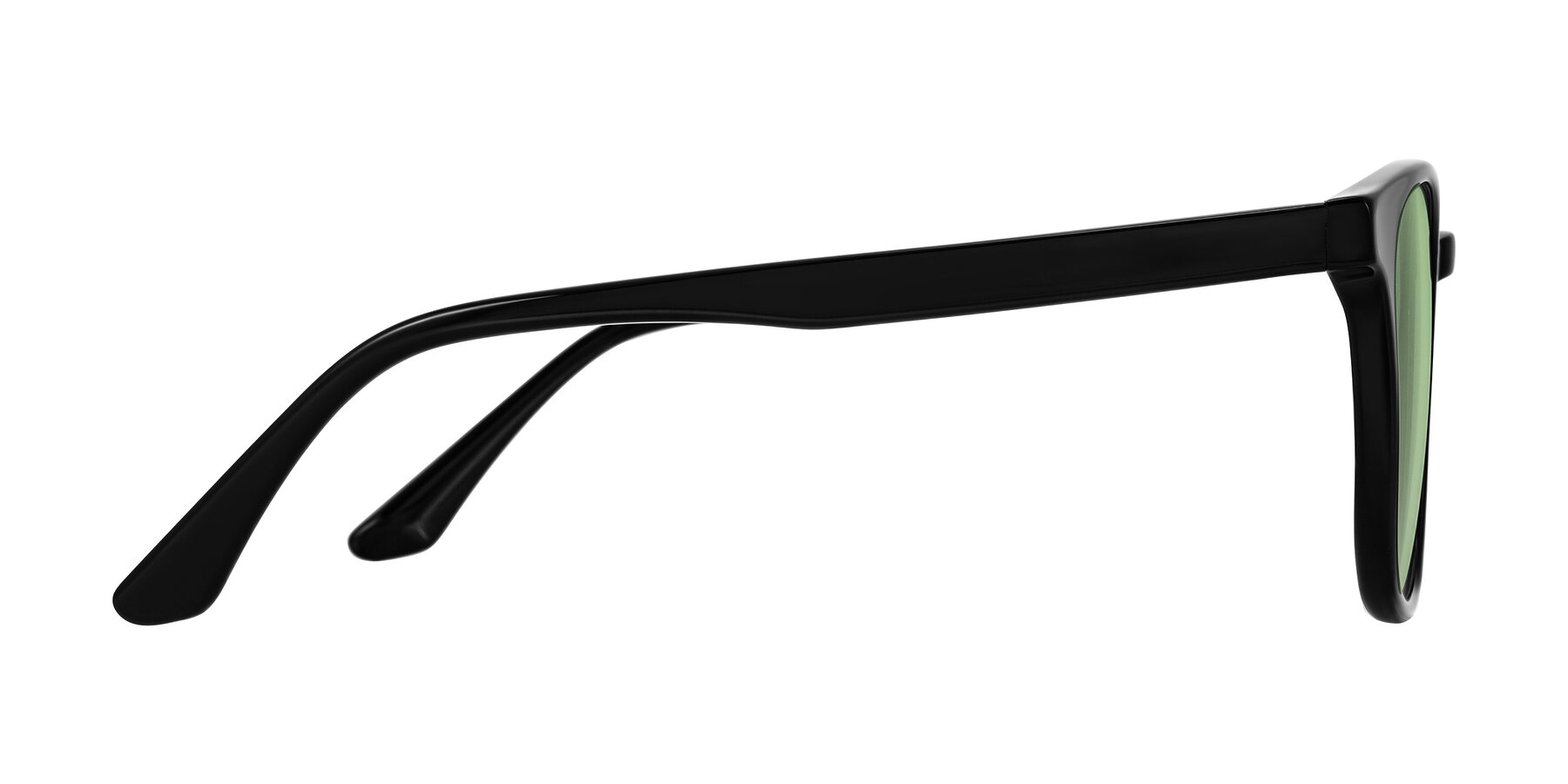 Side of Finglas in Black with Medium Green Tinted Lenses