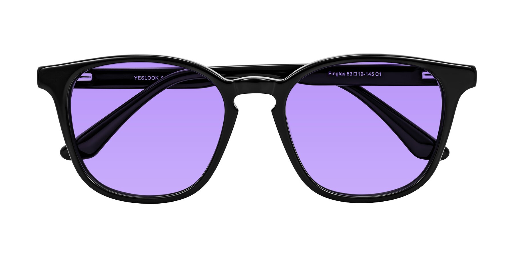 Folded Front of Finglas in Black with Medium Purple Tinted Lenses