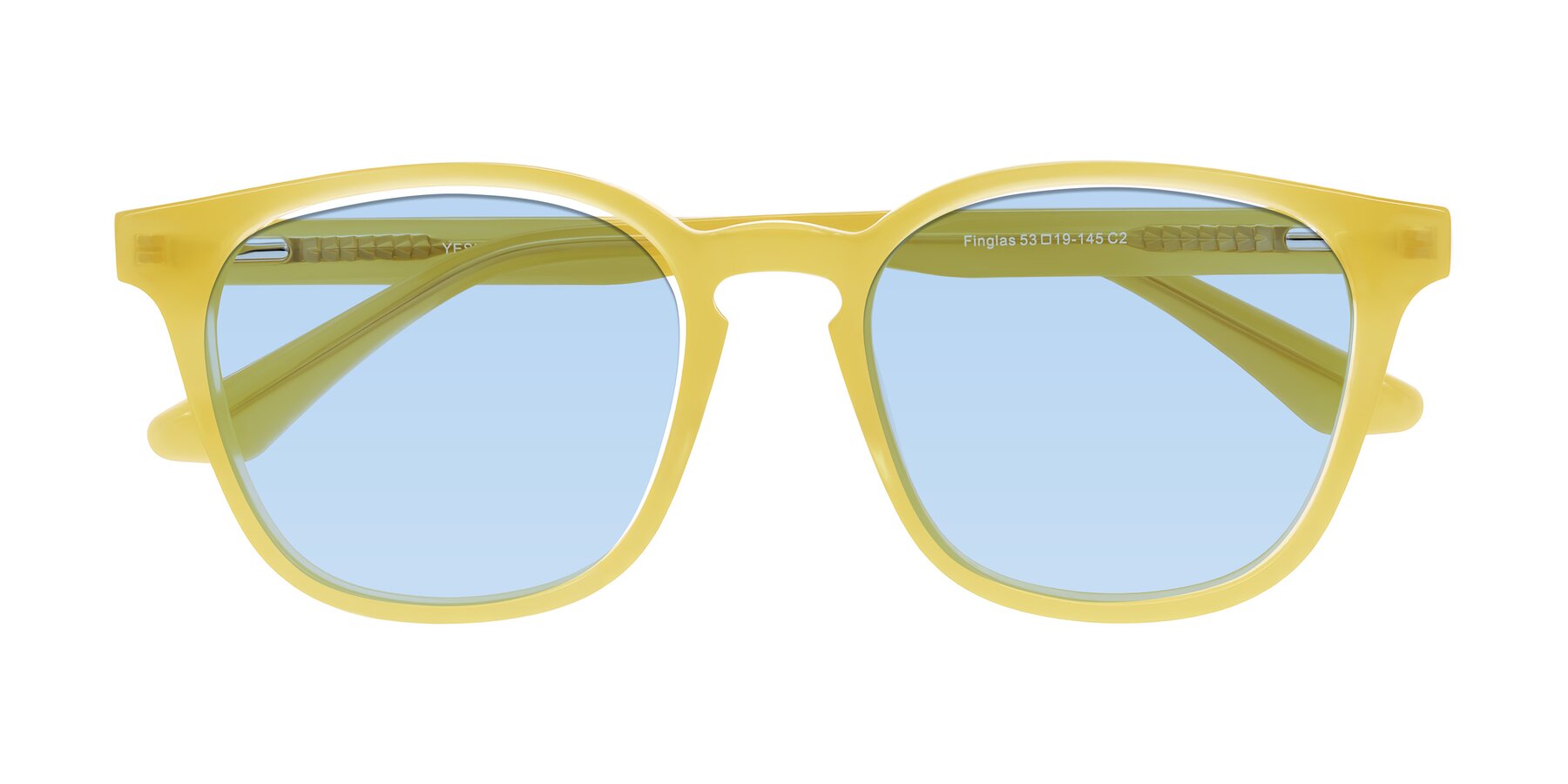 Folded Front of Finglas in Honey with Light Blue Tinted Lenses
