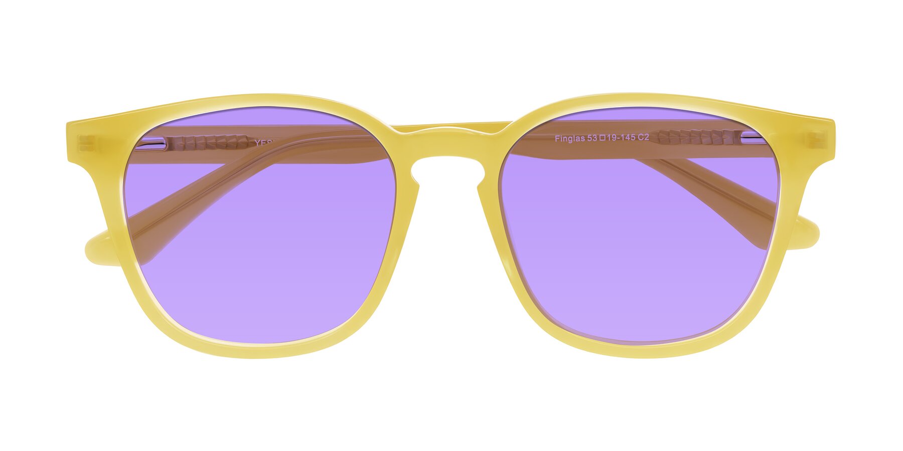 Folded Front of Finglas in Honey with Medium Purple Tinted Lenses