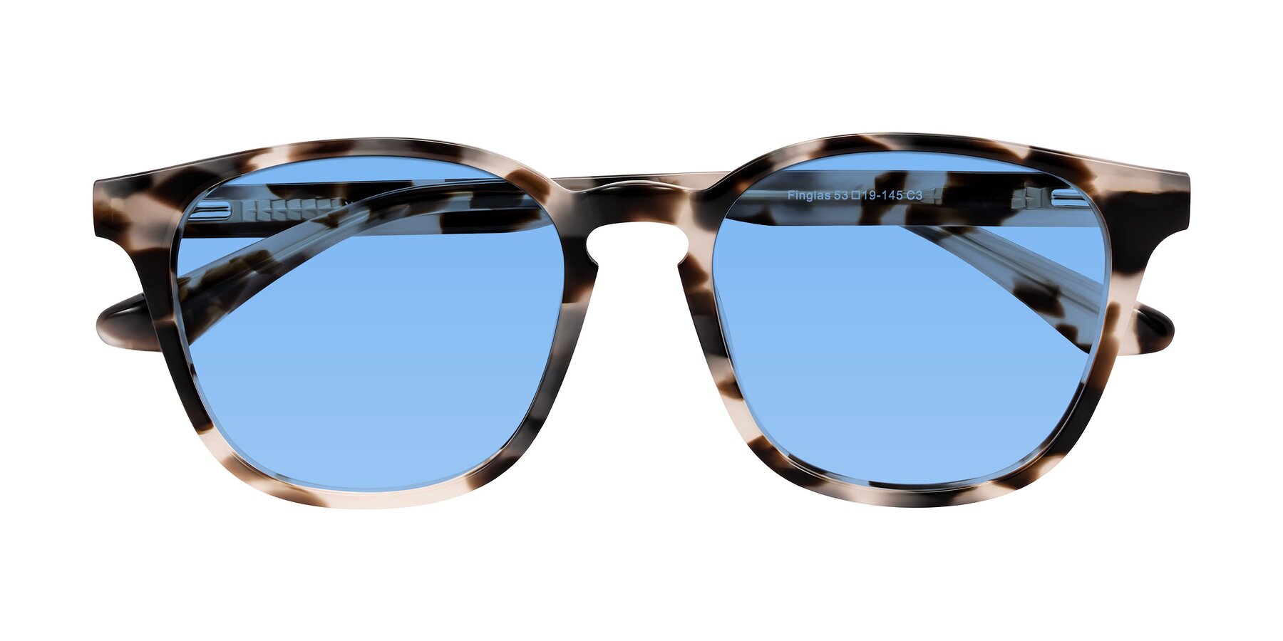 Folded Front of Finglas in Ivory Tortoise with Medium Blue Tinted Lenses